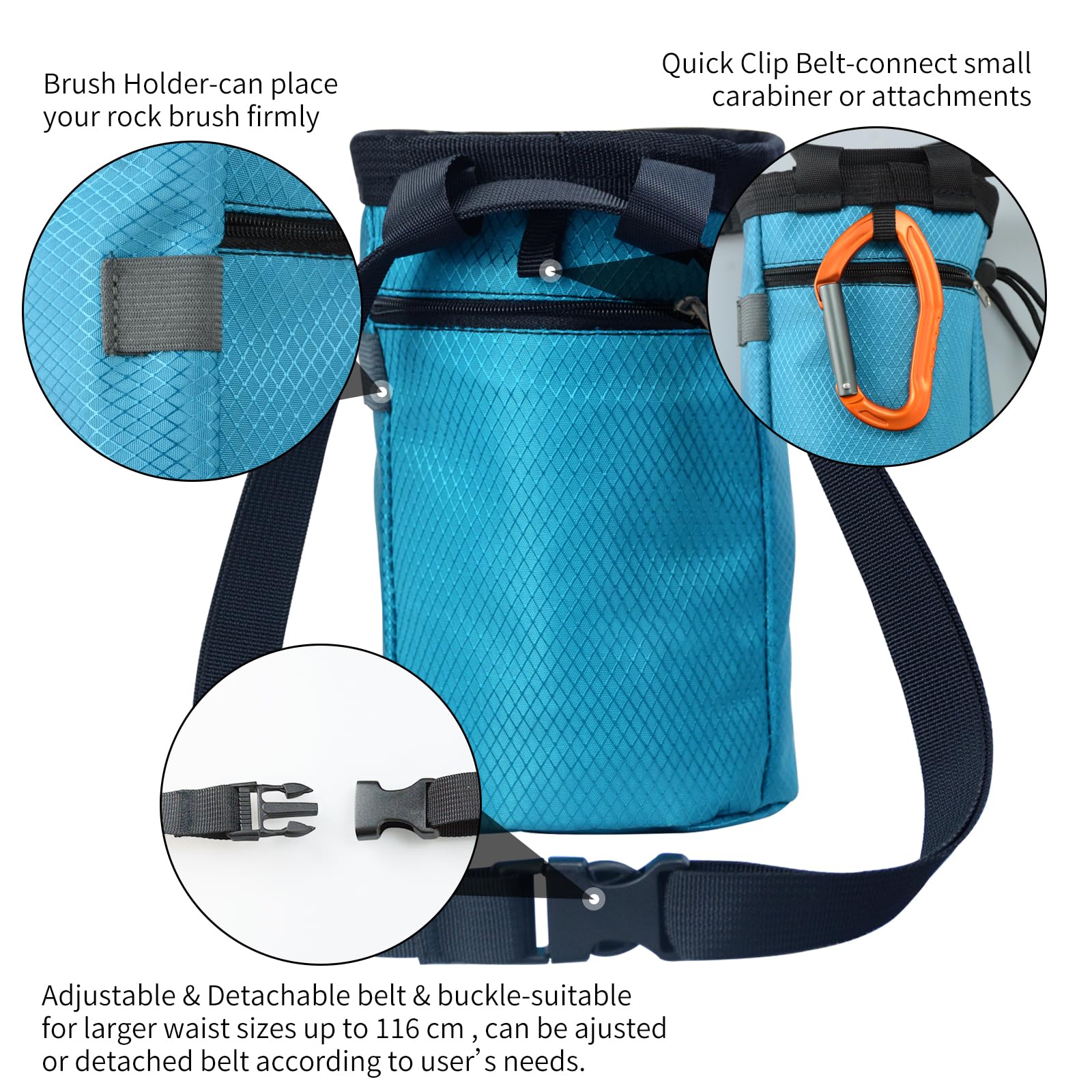 Premium Rock Climbing Chalk Bag with Zippered Pocket & Drawstring Closure - Lightweight & Durable for Climbing, Weightlifting, Gymnastics & Workouts - Ideal for Indoor/Outdoor Training & Sports (Blue)