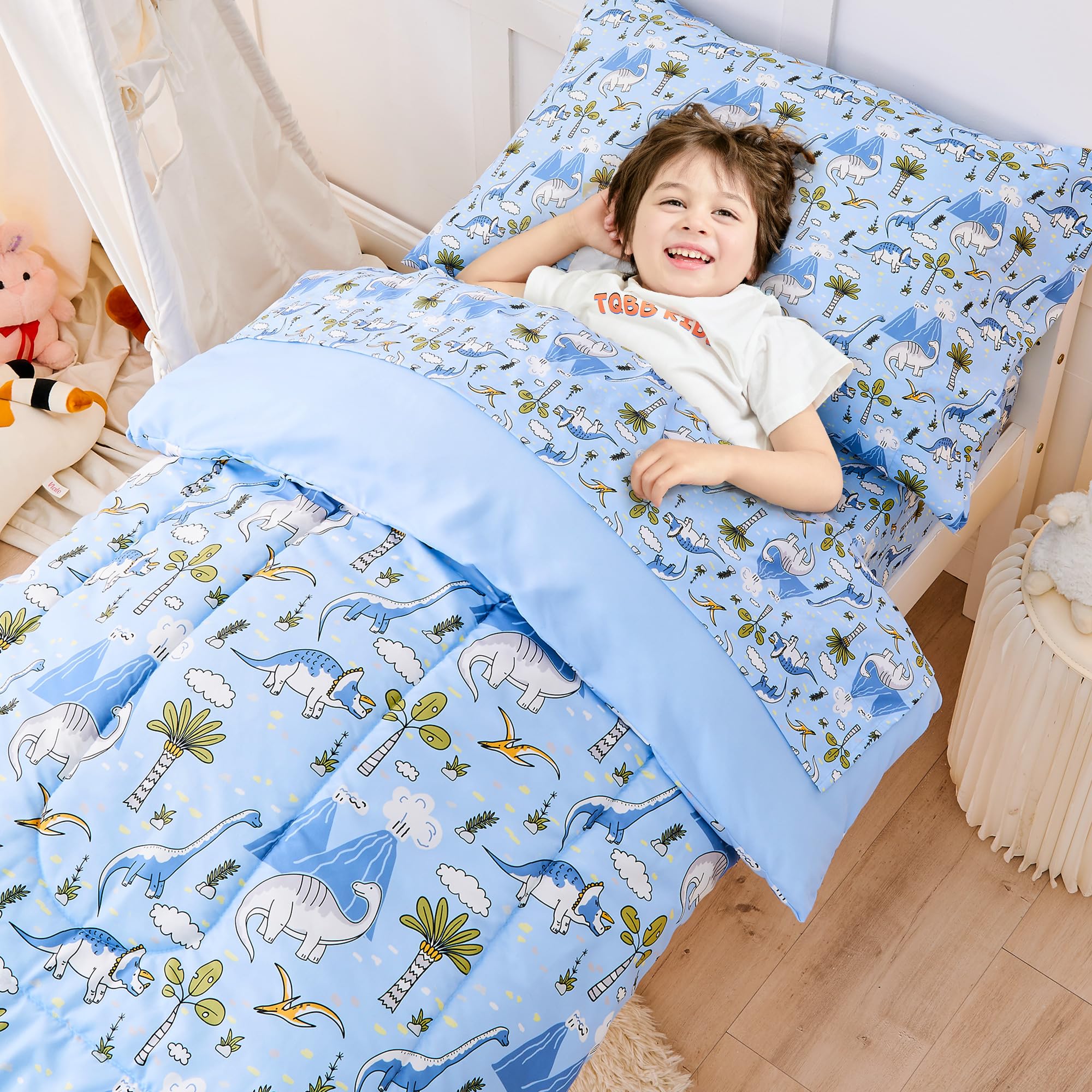 Dinosaur Toddler Bedding Set 4-Piece - Super Soft Microfiber Comforter for Boys & Kids | Bed-in-a-Bag Nursery Decor | Perfect for Dinosaur Themed Bedrooms & Playrooms