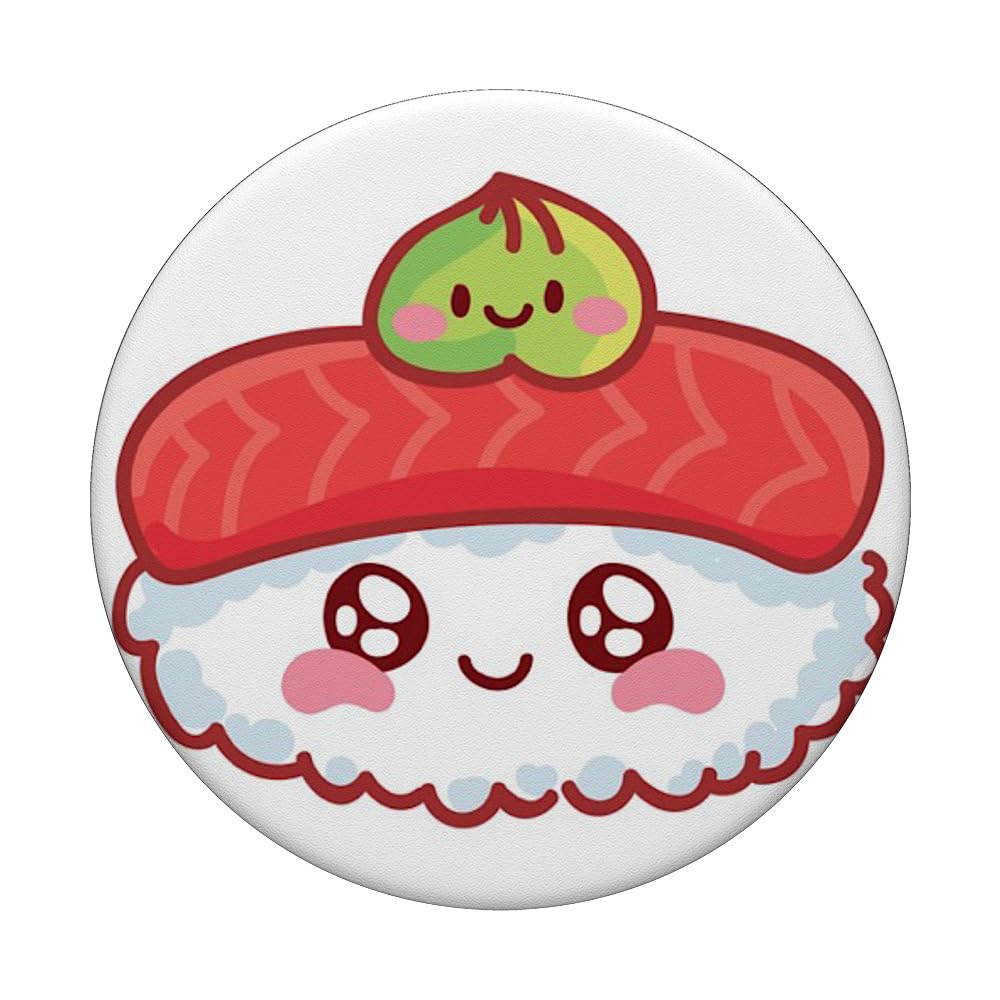 Adorable Kawaii Blushing Tuna Sushi Roll White PopSockets Standard PopGrip - Swappable Phone Grip & Stand for iPhone, Samsung, Smartphones - Perfect for Anime Lovers, Sushi Fans & Cute Accessory Collectors