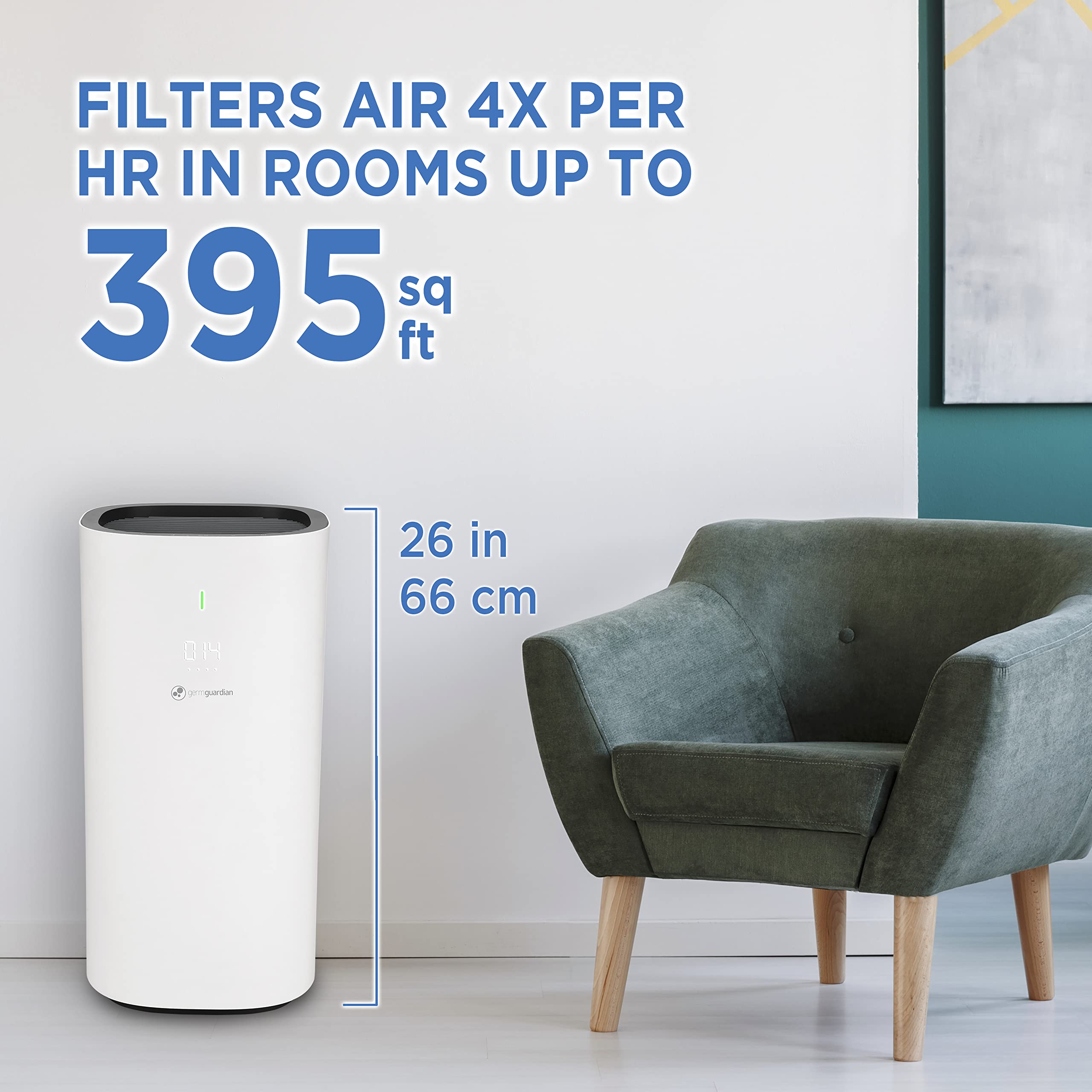 GermGuardian AC9600W HEPA Air Purifier for Large Rooms | UV-C Sanitizer & Odor Eliminator | Smart Air Quality Sensor | Ideal for Home, Office & Allergy Relief