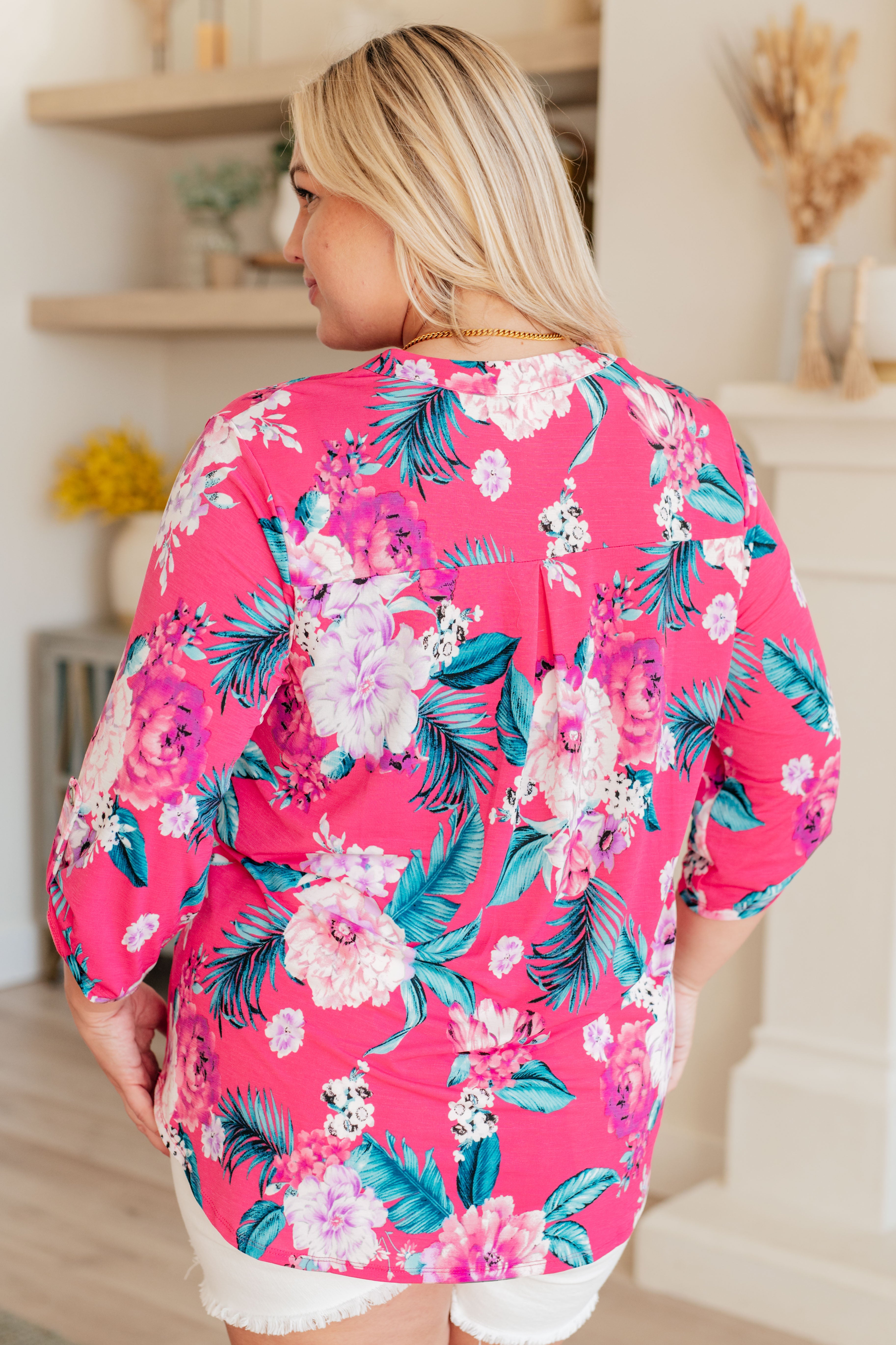 Dear Scarlett Magenta and Teal Tropical Floral Lizzy Top - Women's Summer Blouse for Beach Vacation & Boho Outfits