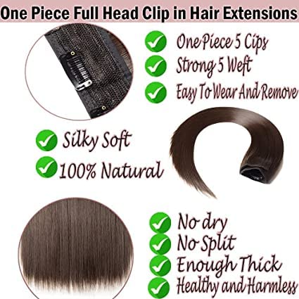 Confidence 5 Clip Straight Hair Extensions for Women & Girls - Natural Looking Remy Human Hair for Daily Styling & Special Occasions
