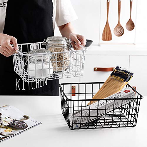 LeleCAT 2-Pack Black Metal Wire Storage Baskets - Household Organizer for Kitchen, Pantry, Shelf, Freezer & Bathroom - Space Saving Storage Solution for Home Organization