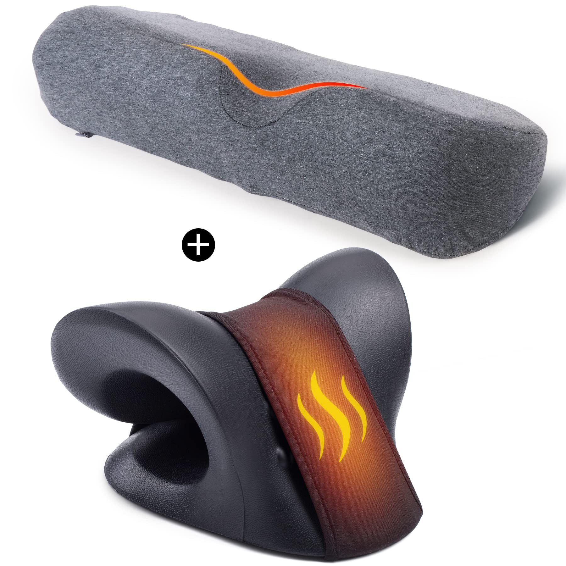 Heated Neck Stretcher & Cervical Traction Pillow - Pain Relief for Neck & Shoulders - Orthopedic Support for Sleeping, Office & Travel - Adjustable Heat Therapy for Muscle Relaxation