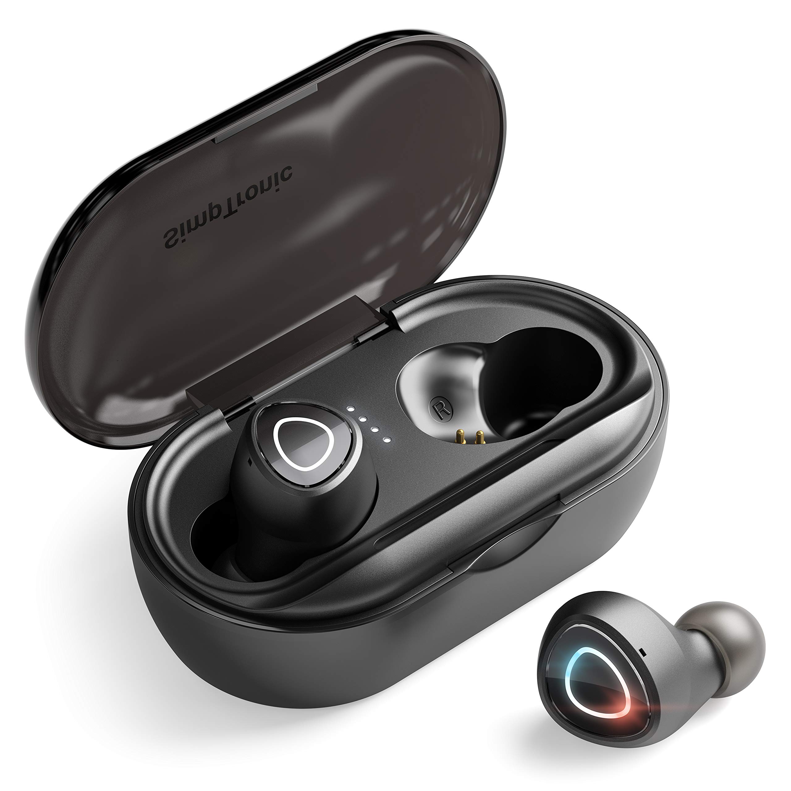 SimpTronic Tech True Wireless Earbuds Bluetooth 5.0 - IPX7 Waterproof Sport Headphones with Extra Bass, HD Sound & Noise Cancelling Mic (46H Playtime, Black) | Perfect for Running, Gym Workouts & Outdoor Activities