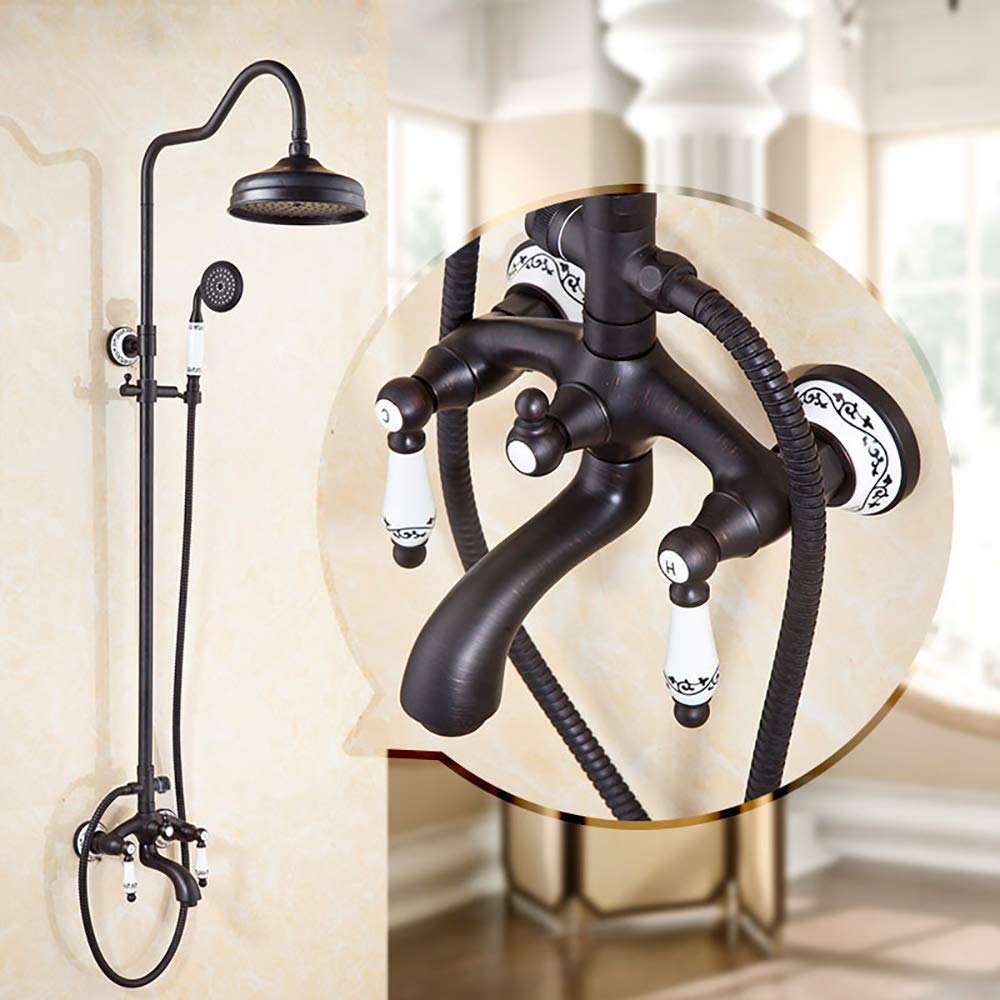 Premium Stainless Steel Pressure Balancing Shower System with Rainfall Shower Head & Adjustable Slide Bar - Matte Black Bathroom Faucet Set for Spa-Like Experience | Perfect for Modern Home, Hotel, and Luxury Bathroom Renovations
