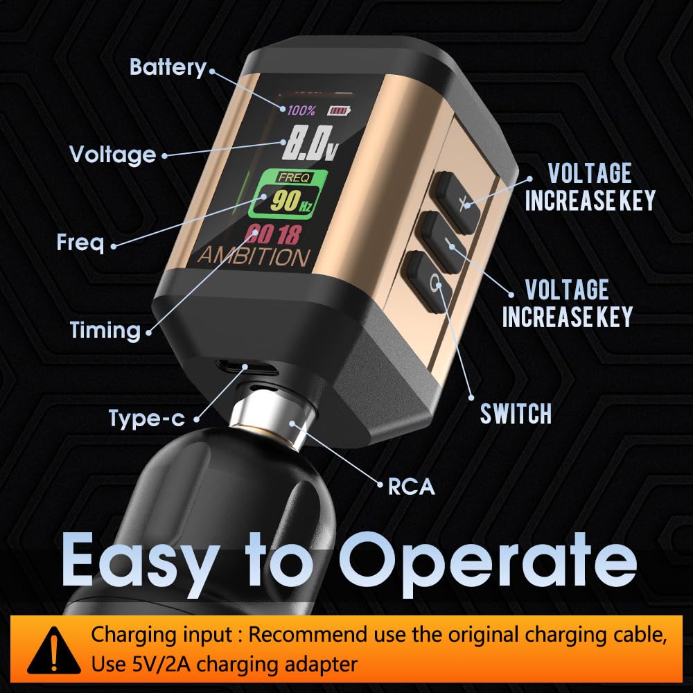 Professional Wireless Rotary Tattoo Machine Kit with Korall Power Supply - 2200mAh Battery, Brushless Motor, LED Display for Tattoo Artists | Perfect for Studio & Home Tattooing, Body Art Creation