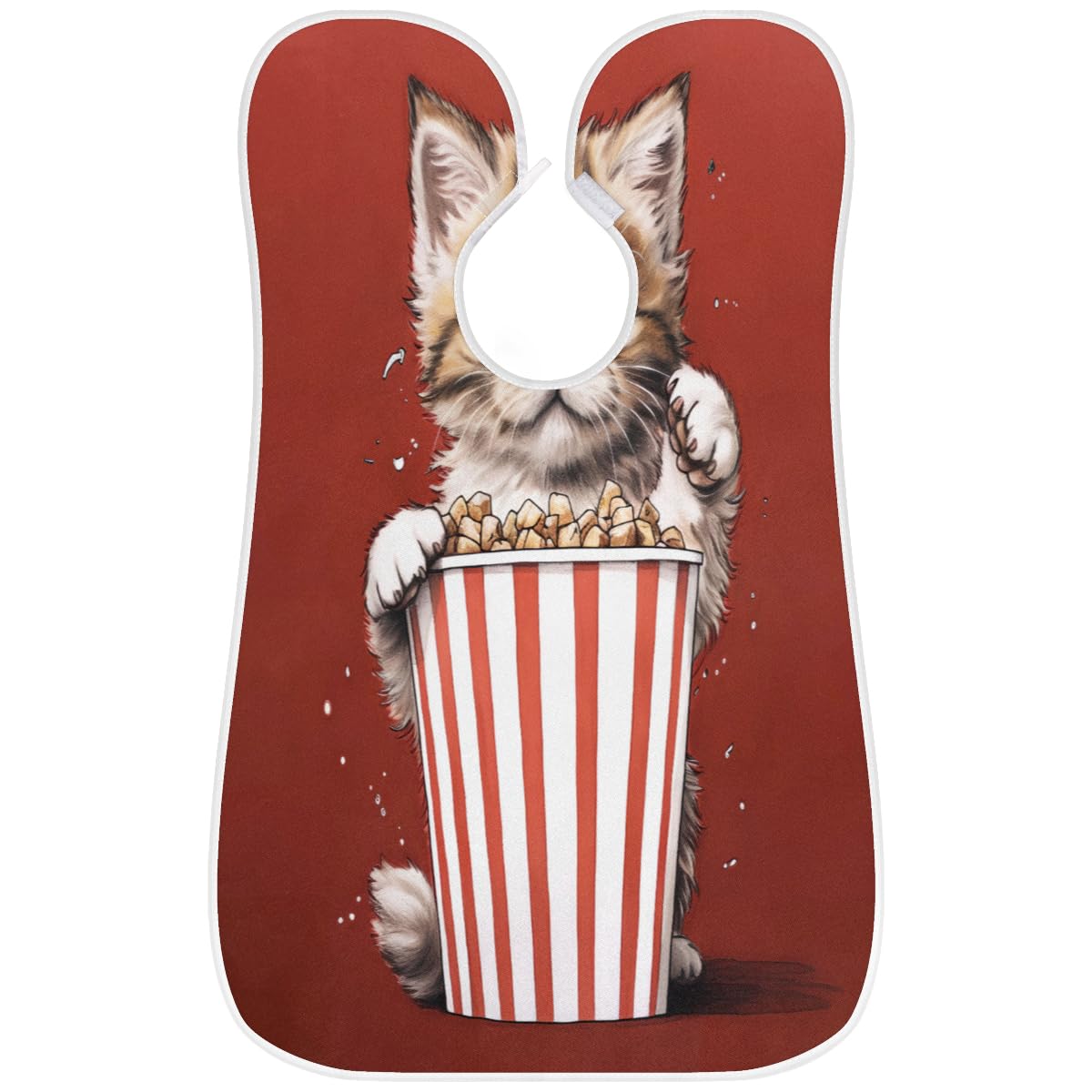 Kitten Eating Popcorn Beard Bib for Men & Women - Waterproof Hair Dye Apron, Barber Cape for Haircut, Beard Trimming & Makeup - Perfect Salon Accessory & Sink Hair Catcher (Great Gift for Barbers & Stylists) - Use for Home Haircuts, Salon Services & DIY Beauty Treatments