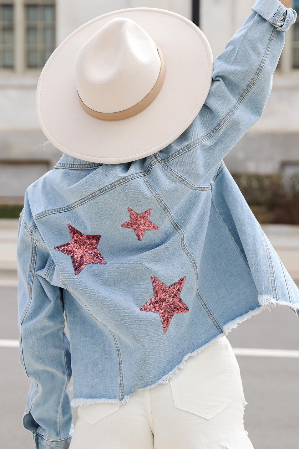 Brightest Stars Denim Jacket for Women - Vintage Distressed Denim Jacket with Star Embroidery | Perfect for Casual Outfits, Music Festivals & Streetwear Fashion