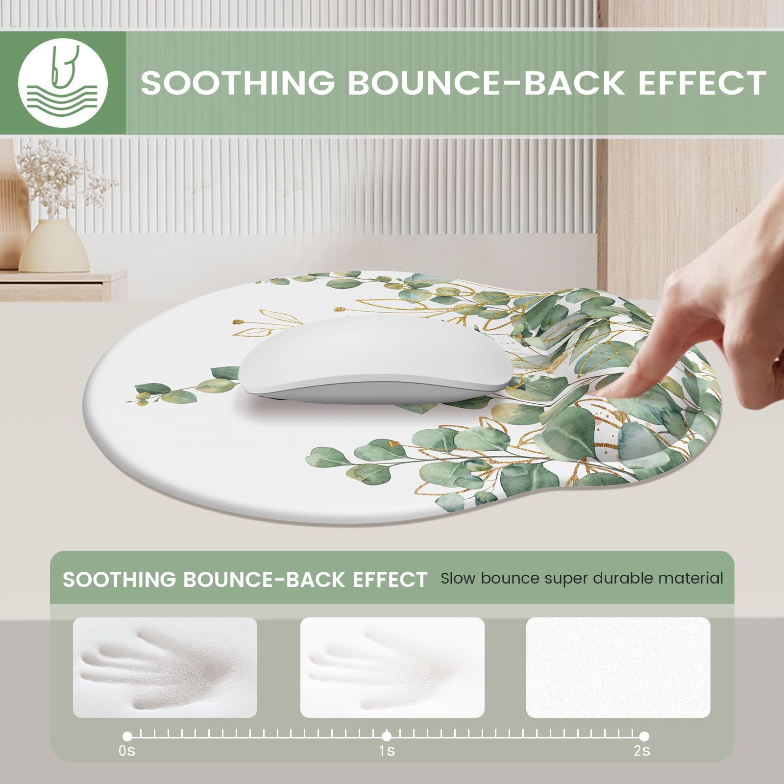 Ergonomic Mouse Pad with Wrist Rest Set - Comfortable Keyboard & Mouse Pad for Pain Relief, Non-Slip Base for Home & Office Computer Workstations - Perfect for Typing, Gaming, and Long Work Sessions (Eucalyptus Design)