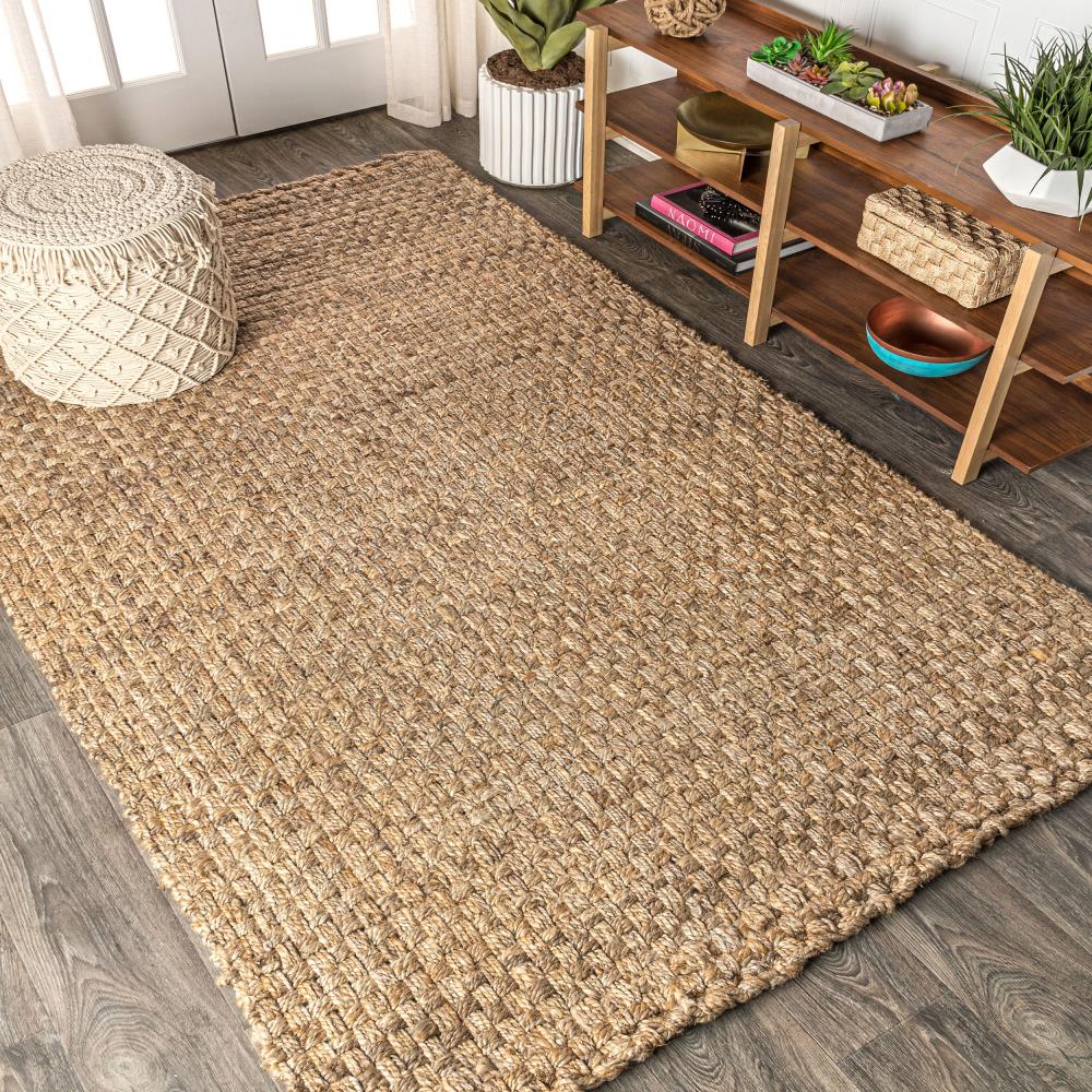 Estera Hand Woven Boucle Chunky Jute Area Rug - Natural Fiber Floor Mat for Living Room, Bedroom & Boho Decor