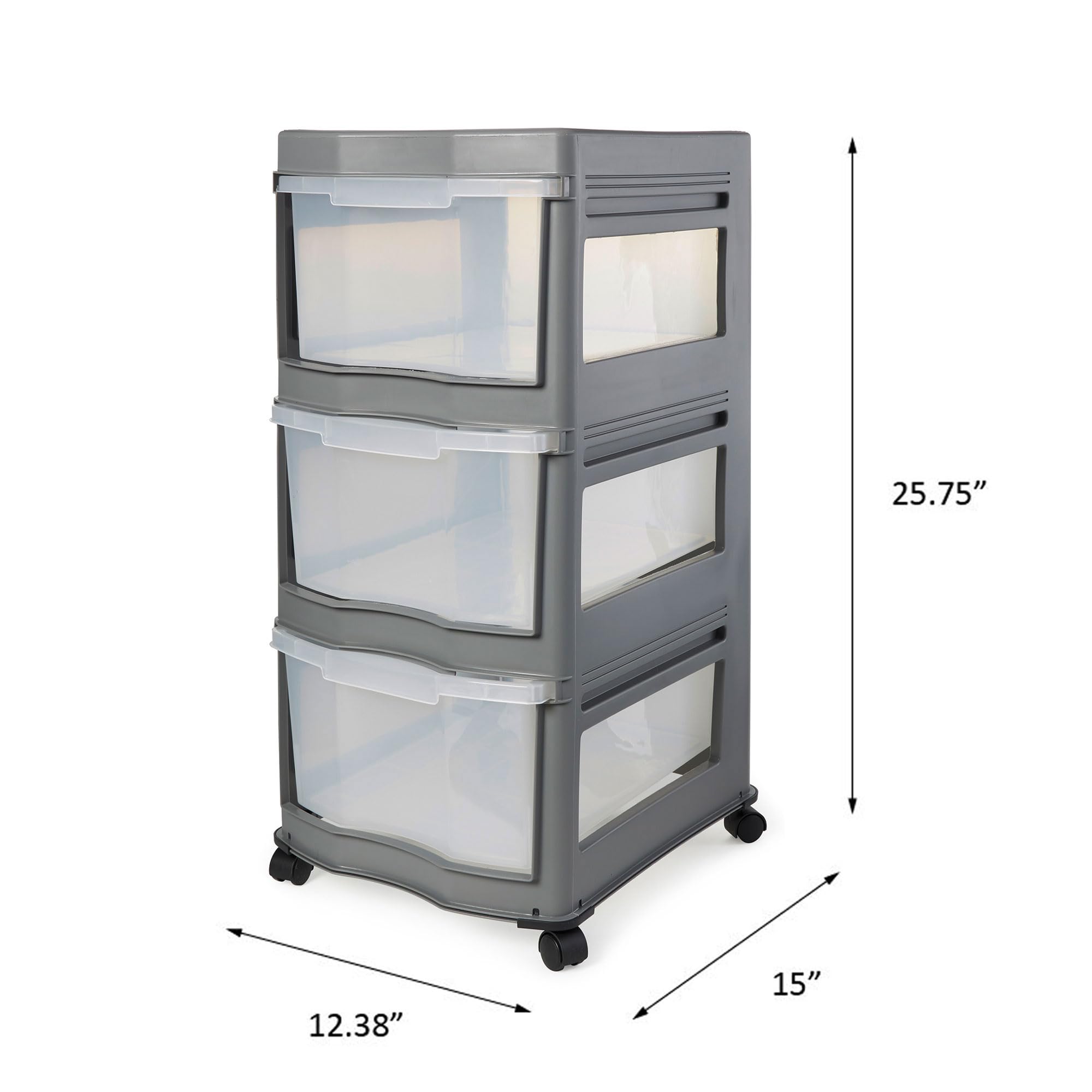 3-Tier Plastic Storage Organizer with Drawers - Gray (3 Pack) - Perfect for Bedroom, Bathroom, and Office Organization