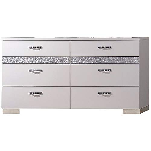 BOWERY HILL White 6-Drawer Dresser - Modern Bedroom Storage Furniture for Home Organization & Clothes Storage