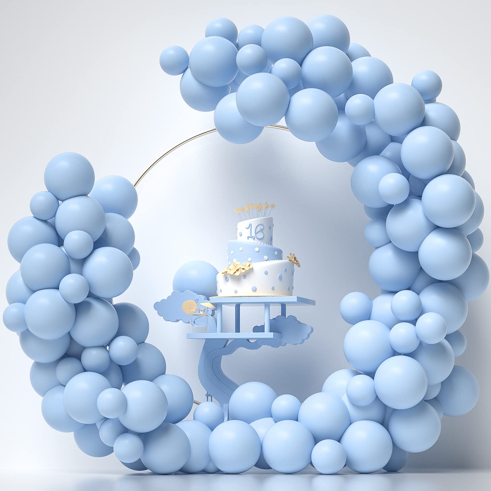 Janinus Baby Blue Balloons - 80pcs Light Blue & Pastel Blue 12inch + 5inch Latex Balloons Kit with Garland - Helium Ready for Birthday, Baby Shower, Wedding, Gender Reveal Party Decorations - Perfect for Indoor & Outdoor Celebrations