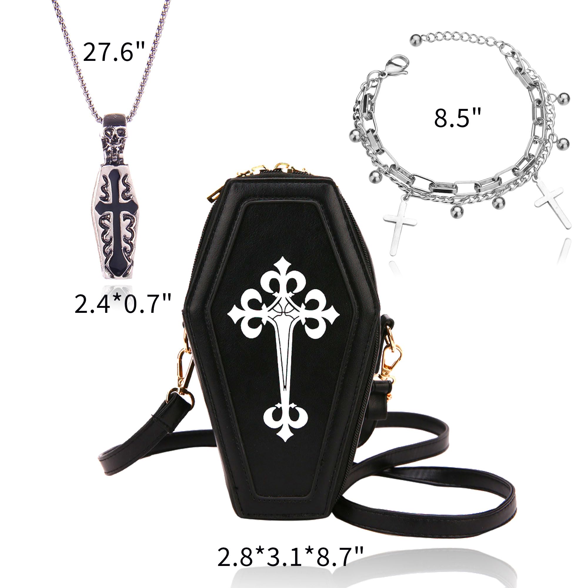 JeVenis Gothic Coffin Crossbody Bag - Stylish Novelty Purse for Women, Goth Shoulder Bag with Unique Design - Perfect for Halloween, Cosplay, and Alternative Fashion Outfits