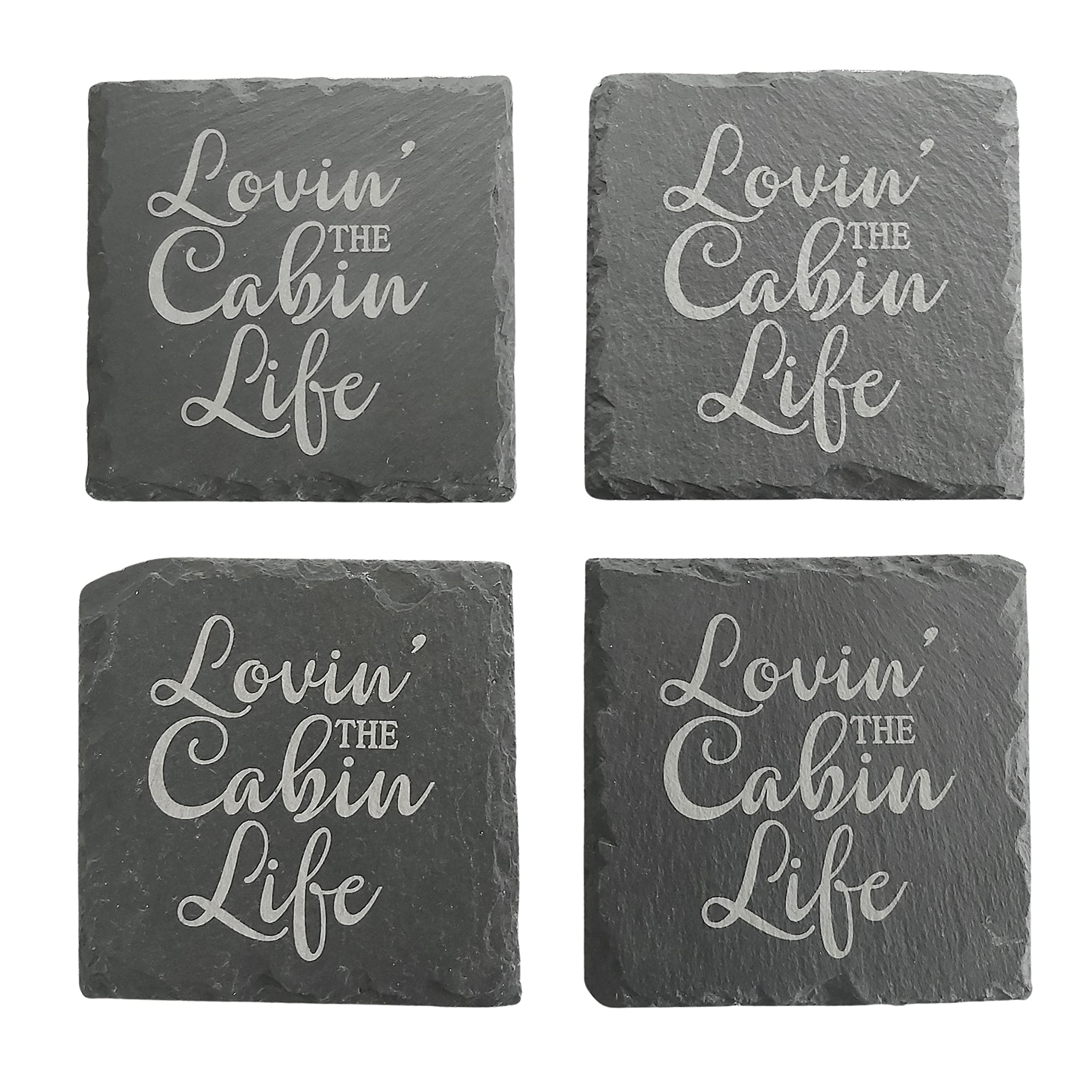 Lovin the Cabin Life Slate Coasters - Rustic Housewarming Gifts for Cabin & Mountain Home Decor - Perfect for Coffee Tables, Fireplace Mantels & Cabin Retreats