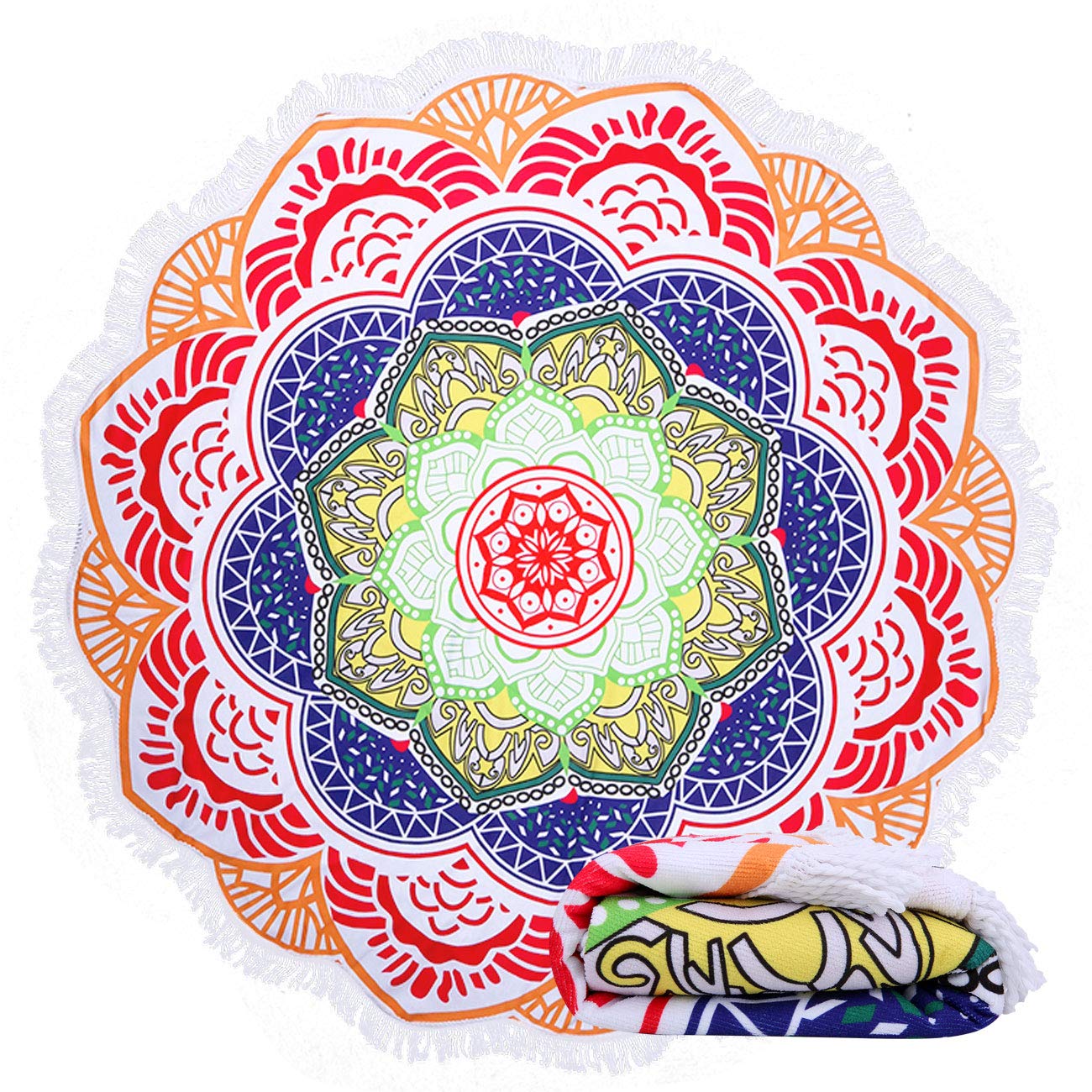 LeweLove Oversized 60x60 Inch Boho Beach Towel for Women - Soft Microfiber Sand-Free Quick Dry Yoga Blanket, Mandala Bohemian Design, Turkish Floral Sun Wrap, Perfect for Beach, Pool, Picnic & Outdoor Activities