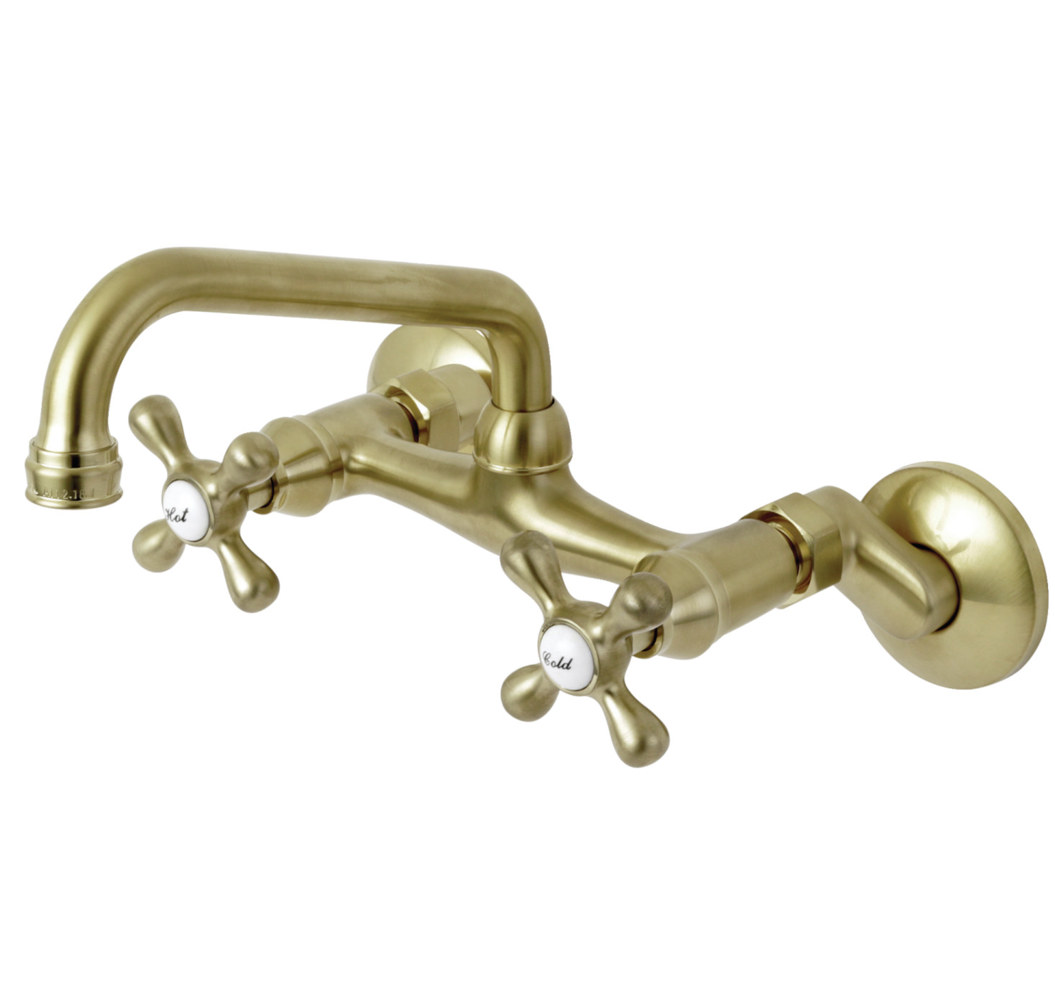 Stainless Steel Double Handle Wall Mount Kitchen Faucet - High Arc Brushed Nickel Sink Faucet for Modern Farmhouse & Commercial Kitchens