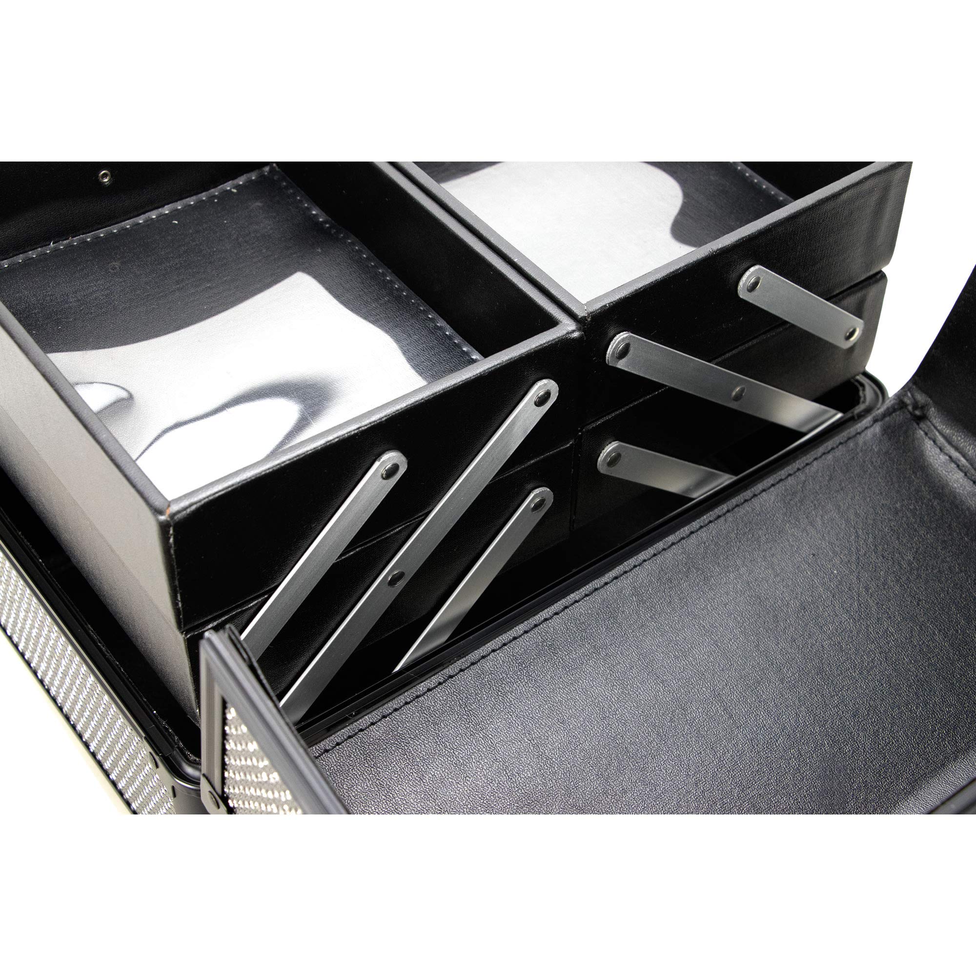 Ver Beauty 2-Tier Extendable Makeup Organizer with Shoulder Strap & Key Lock - Professional Cosmetic Storage Train Case for Makeup Artists (Black Krystal) - Perfect for Salon, Travel & Home Vanity Organization