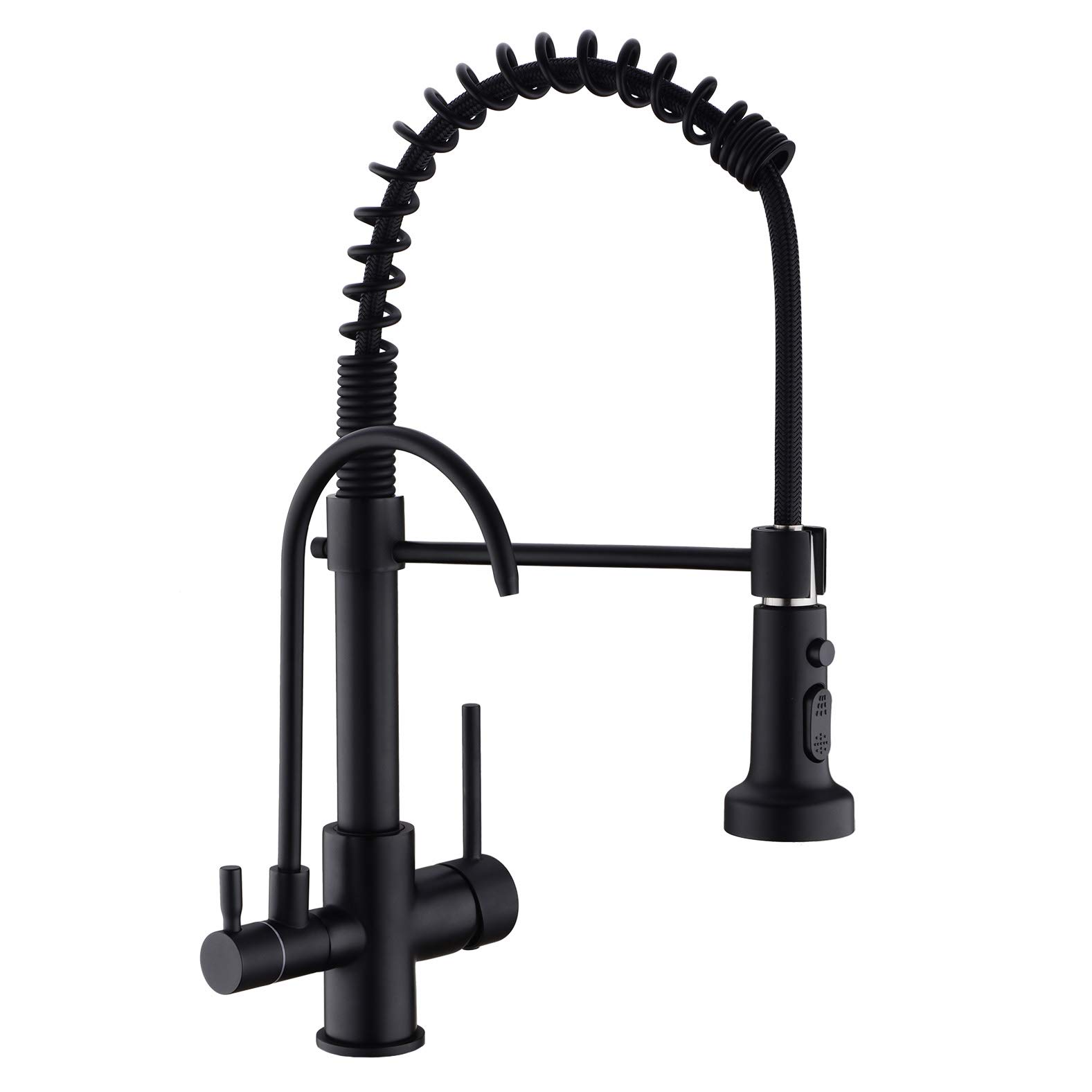 **Commercial 3-in-1 Black High Arc Pull Down Kitchen Faucet with RO Water Filter – Single Hole Installation, Ideal for Restaurants, Home Kitchens & Modern Sinks**