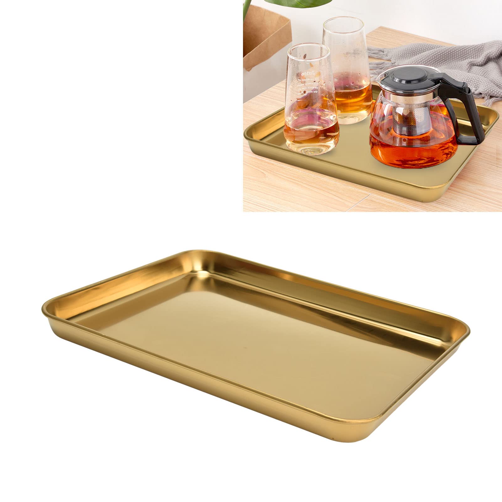 Premium Stainless Steel Serving Trays - Gold Decorative Metal Food Trays for Restaurants & Home Use | Jewelry Display & Storage | Elegant Dining & Party Serving