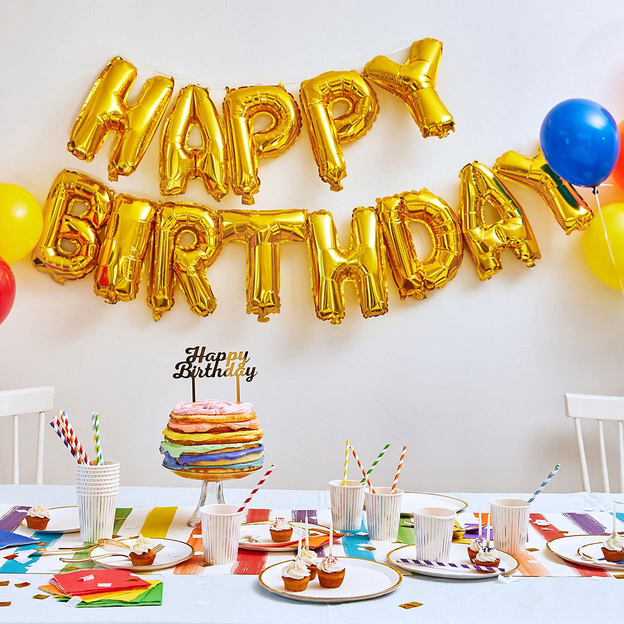 Gold Happy Birthday Aluminum Foil Banner Balloons - Party Decorations & Supplies for Birthday Celebrations, Baby Showers, Anniversaries & Special Events