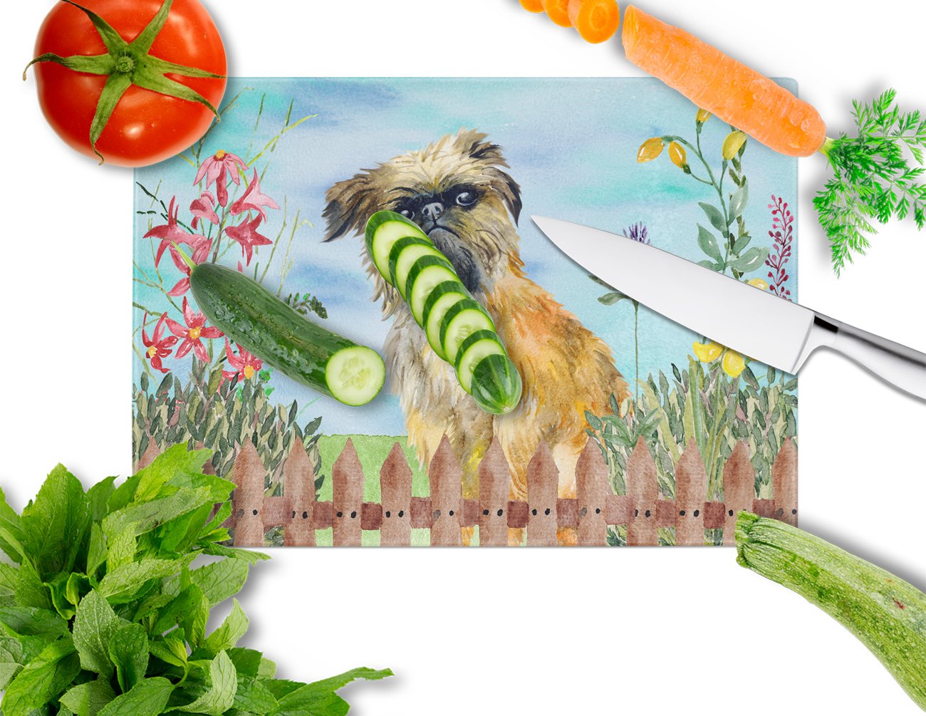 Brussels Griffon Spring Glass Cutting Board - Large Tempered Glass Kitchen Chopping & Serving Board - Decorative & Durable for Fruits, Cheese, Charcuterie - Perfect for Entertaining & Home Decor