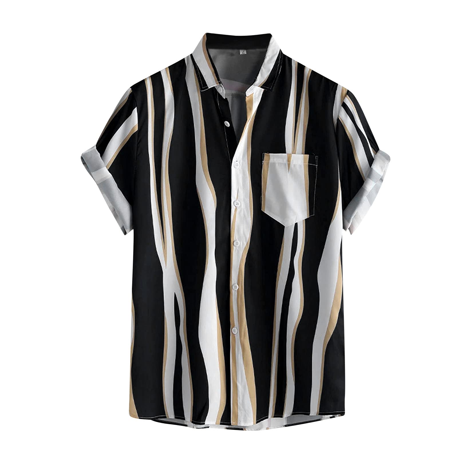 Men's Hawaiian Shirt - Striped Short Sleeve Button Down Shirt for Summer | Beach Vacation, Luau Party & Casual Wear | Breathable Cotton, Tropical Print, Relaxed Fit