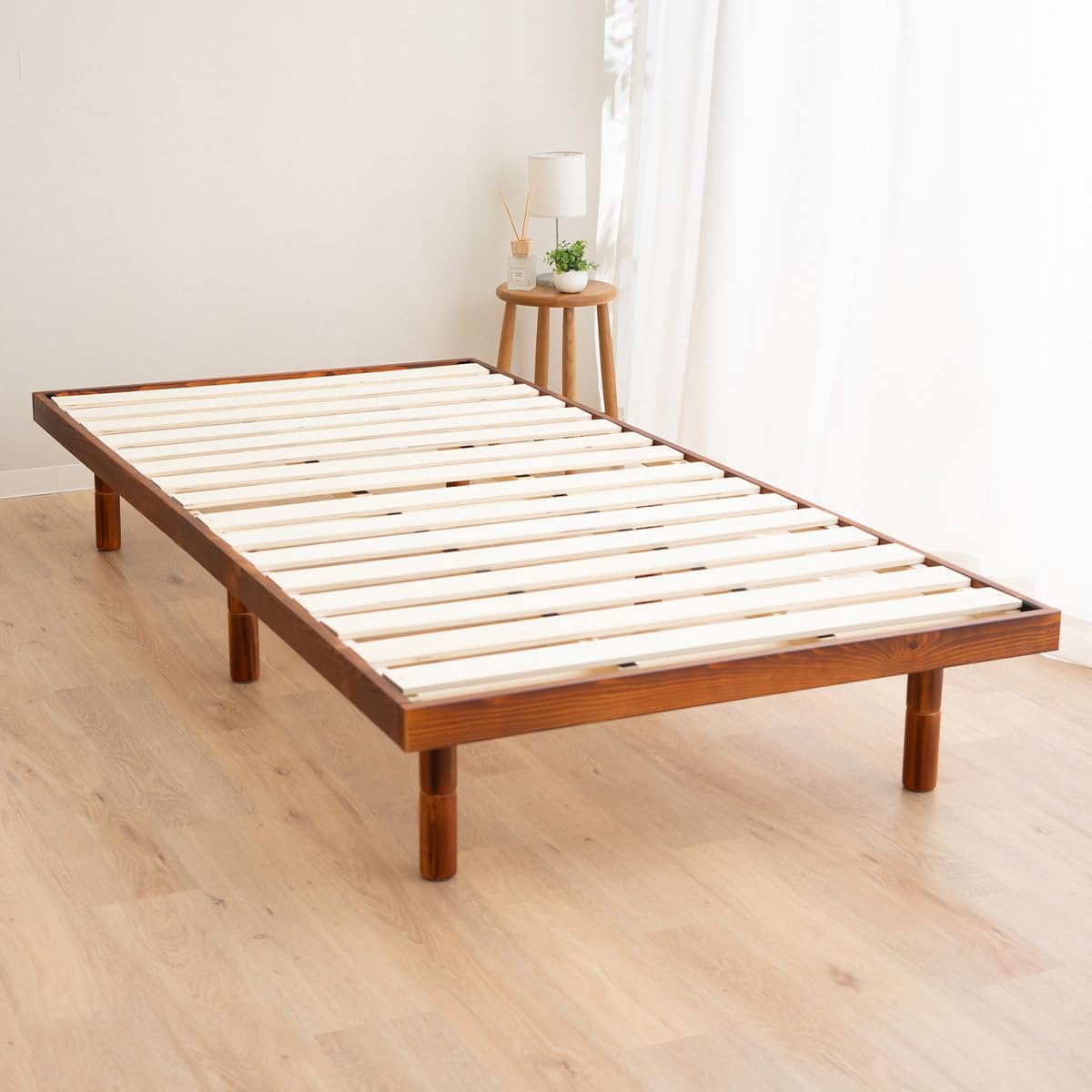 EMOOR Adjustable Wood Slatted Low Bed Frame for Japanese Futon Mattress - Twin Size, Retro-Brown (2/7/12 Inch Height Options) | Perfect for Minimalist Bedrooms, Small Spaces & Tatami Mat Compatibility