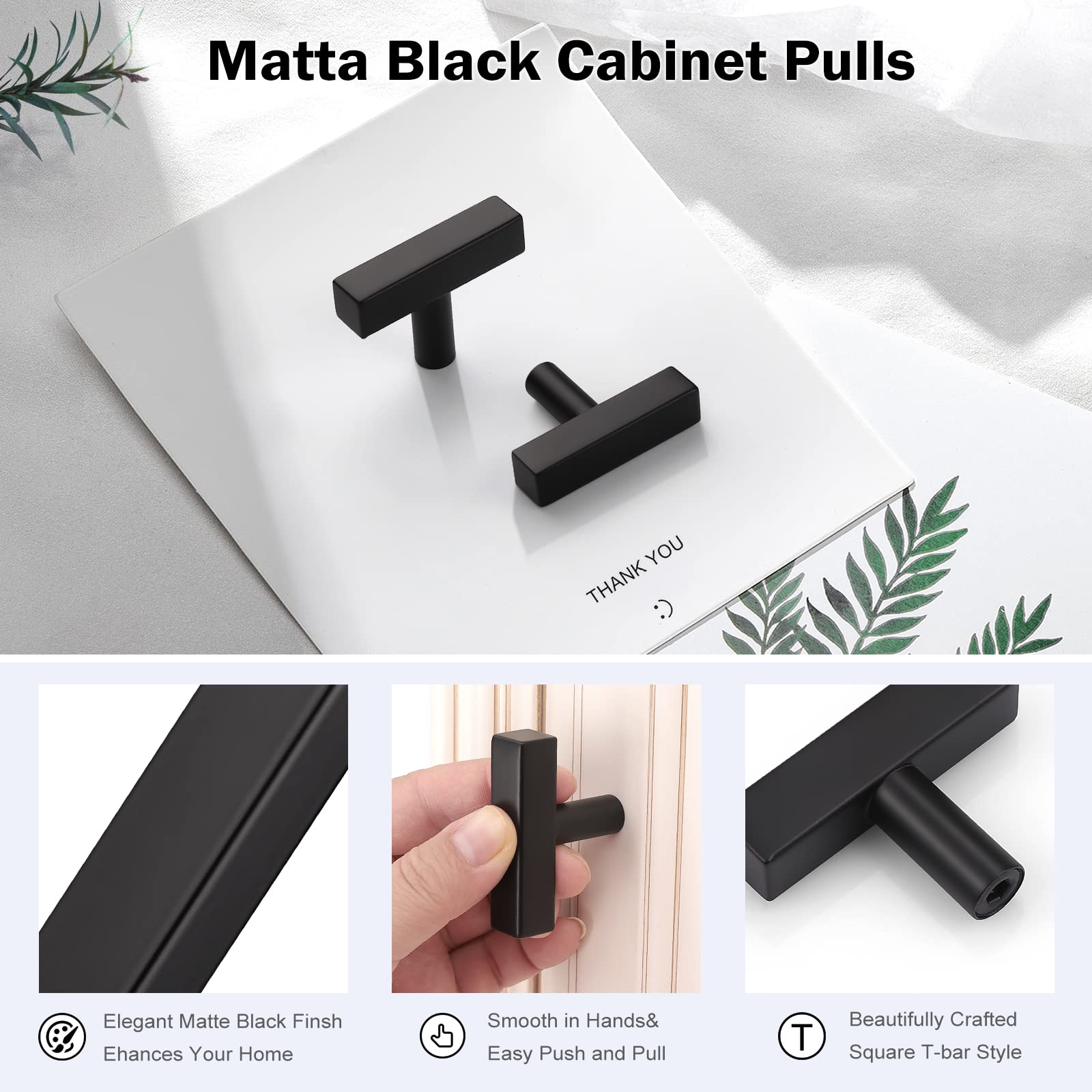 KNOBWELL 20 Pack 2 Inch Black Cabinet Knobs - Single Hole Drawer Pulls for Kitchen, Bathroom & Dresser - Stainless Steel T Bar Knob - Perfect for Cabinet Doors, Vanity & Furniture Hardware (Home Improvement & DIY Projects)