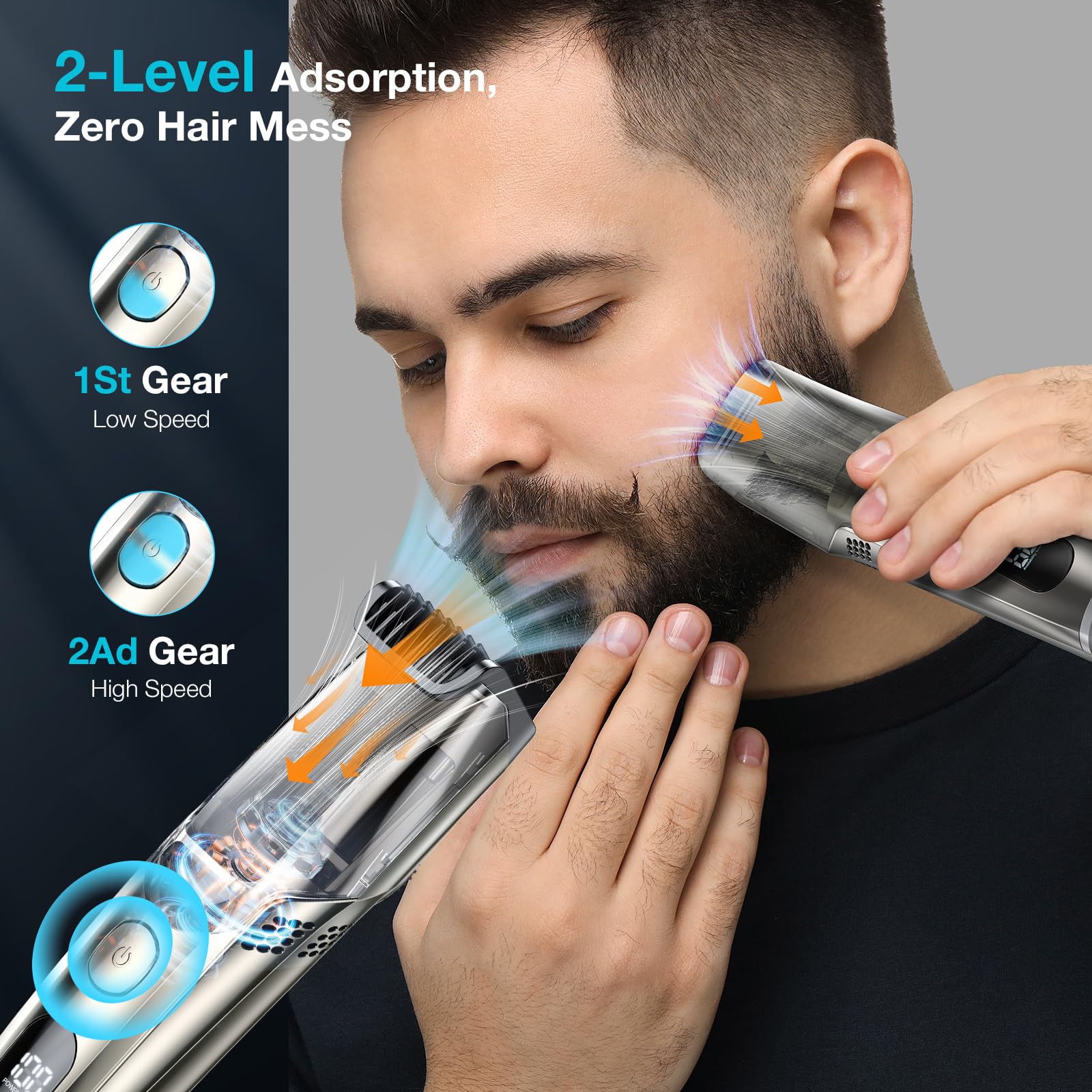 **Upgraded Men's Vacuum Beard Trimmer - Adjustable Length with 2 Combs, Electric Shaver for Beard, Mustache & Stubble, Waterproof & Easy Rinse, High Precision Blades for Smooth Skin Fit - Perfect for Travel, Home & Gym Use**