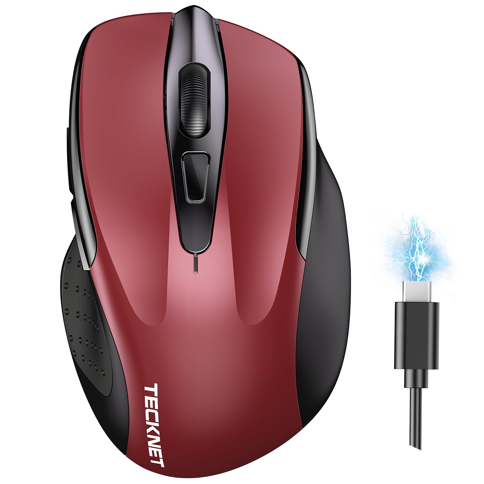 TECKNET Bluetooth Wireless Mouse - Rechargeable BT5.0/3.0 & 2.4G Dual Mode, Silent Click Computer Mouse with USB Receiver, 4800DPI Adjustable, 8-Button Ergonomic Design for PC, Mac, Laptop - Perfect for Office, Home & Travel Use