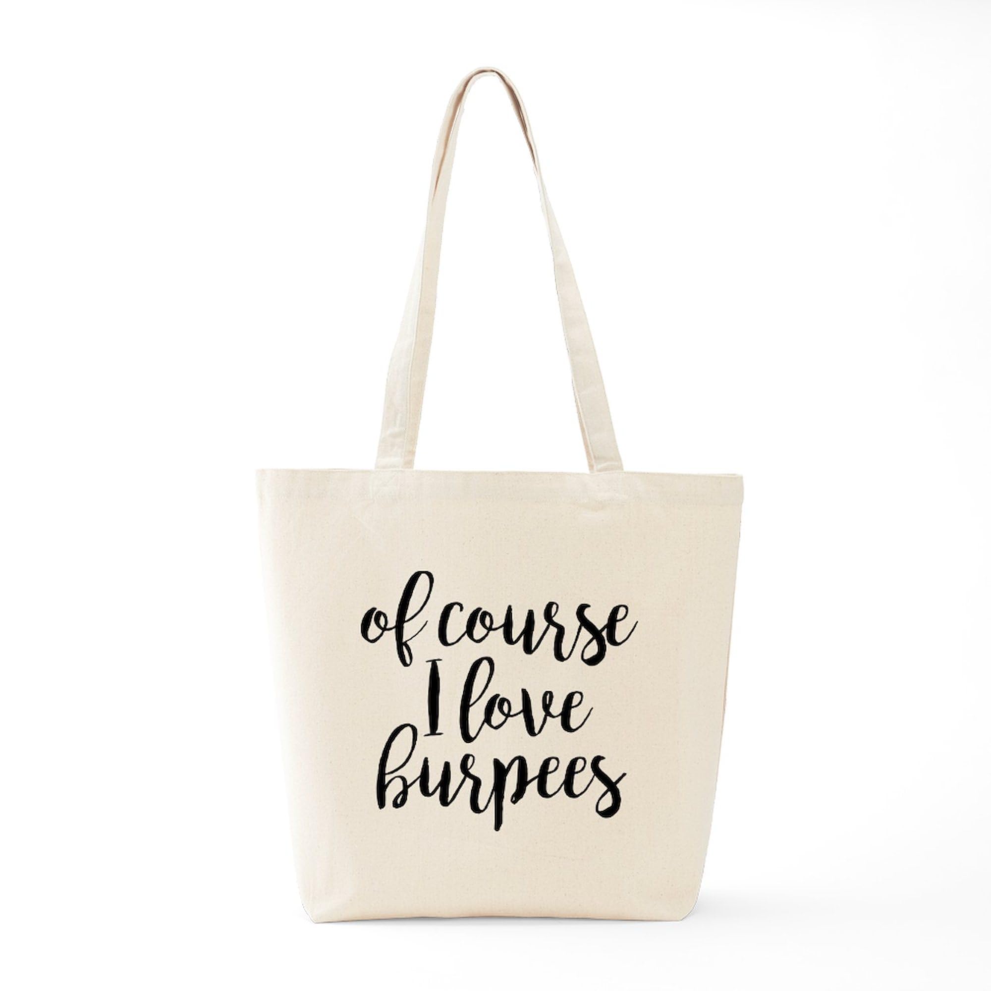 Of Course I Love Burpees Tote Bag - Natural Canvas Reusable Shopping Bag for Gym, Yoga & Groceries | Eco-Friendly Workout Tote with Motivational Quote