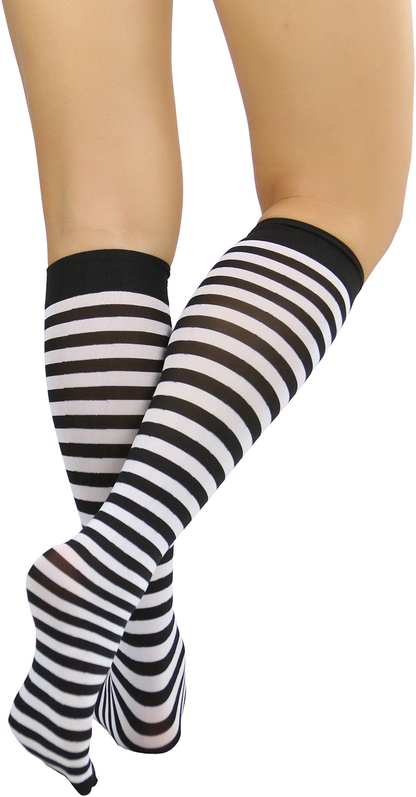 ToBeInStyle Women's Opaque Striped Knee-High Warm Nylon Stockings - Winter Tights for Office, Casual & Cold Weather Outfits
