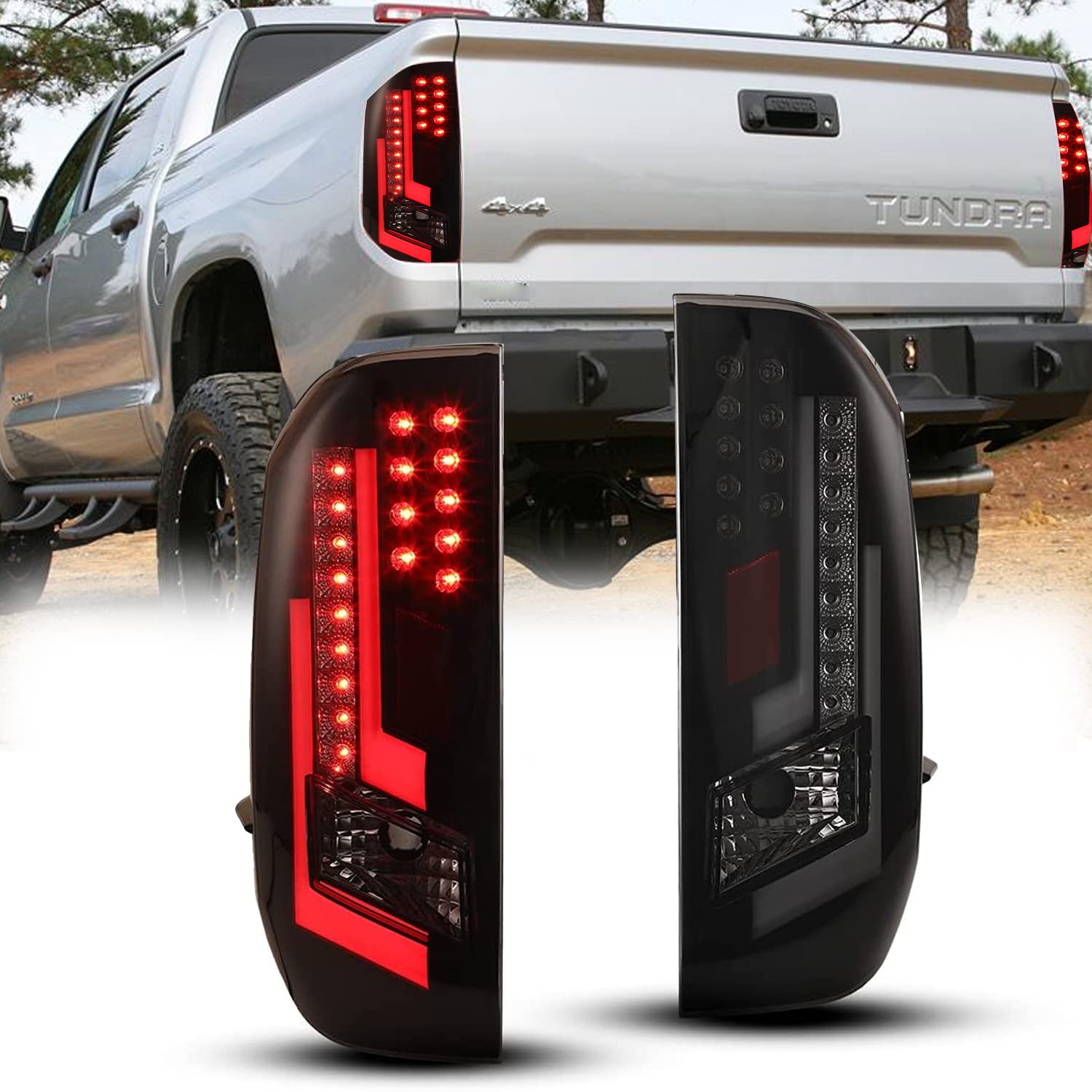 LED Tail Light Assembly for 2014-2020 Toyota Tundra - Sequential Turn Signal, DRL & Brake Lights - Matte Black/Clear Lens - Replacement Rear Lights for Improved Visibility & Style (Perfect for Night Driving & Custom Truck Upgrades)