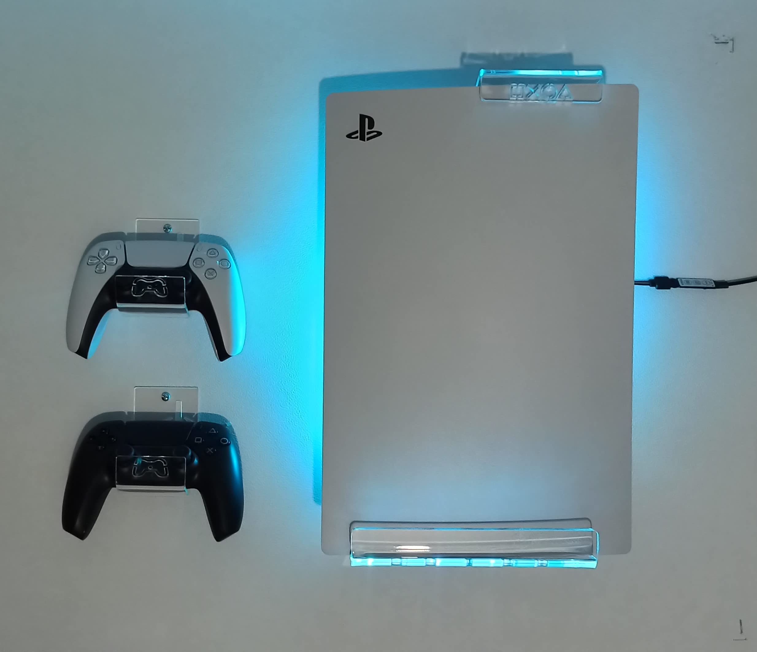Wall Mount for PS5 PlayStation 5 with Multicolor LED Lighting Kit + 2 Controller Mounts (PS5 Digital Edition) - Space-Saving Gaming Setup for Living Room & Bedroom