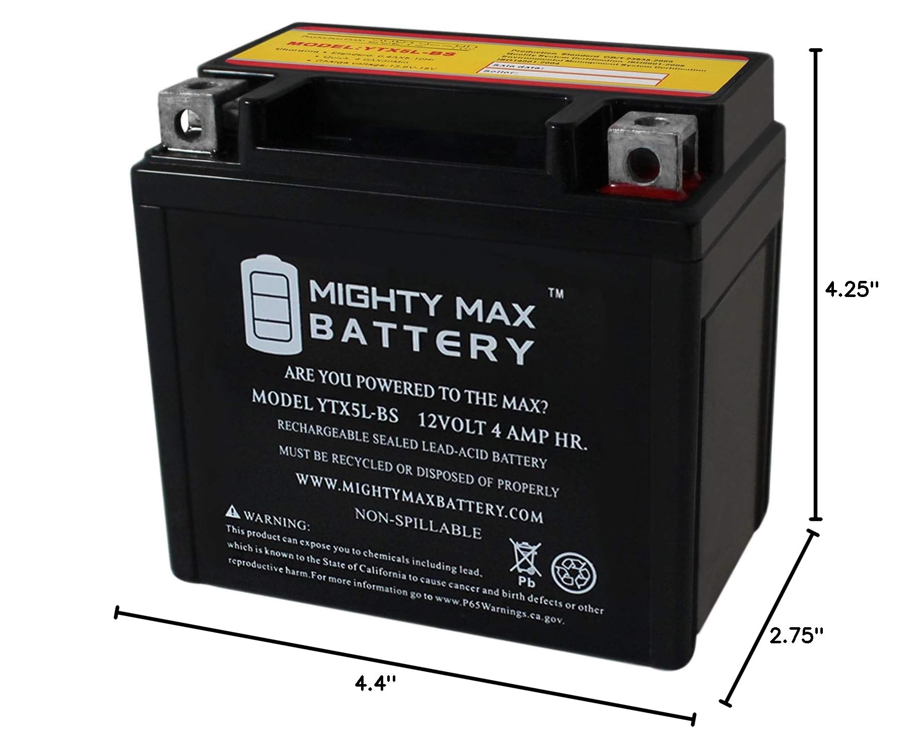 Mighty Max YTX5L-BS 12V 4AH Rechargeable Battery - Compatible with Kymco Sento 50 2008 Scooter - Perfect for Motorcycle, ATV & Power Sports Applications