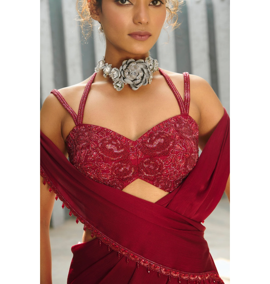 Elegant Aura Pre-Draped Sari Set for Women - Traditional Indian Bridal & Party Wear - Perfect for Weddings, Festivals & Special Occasions