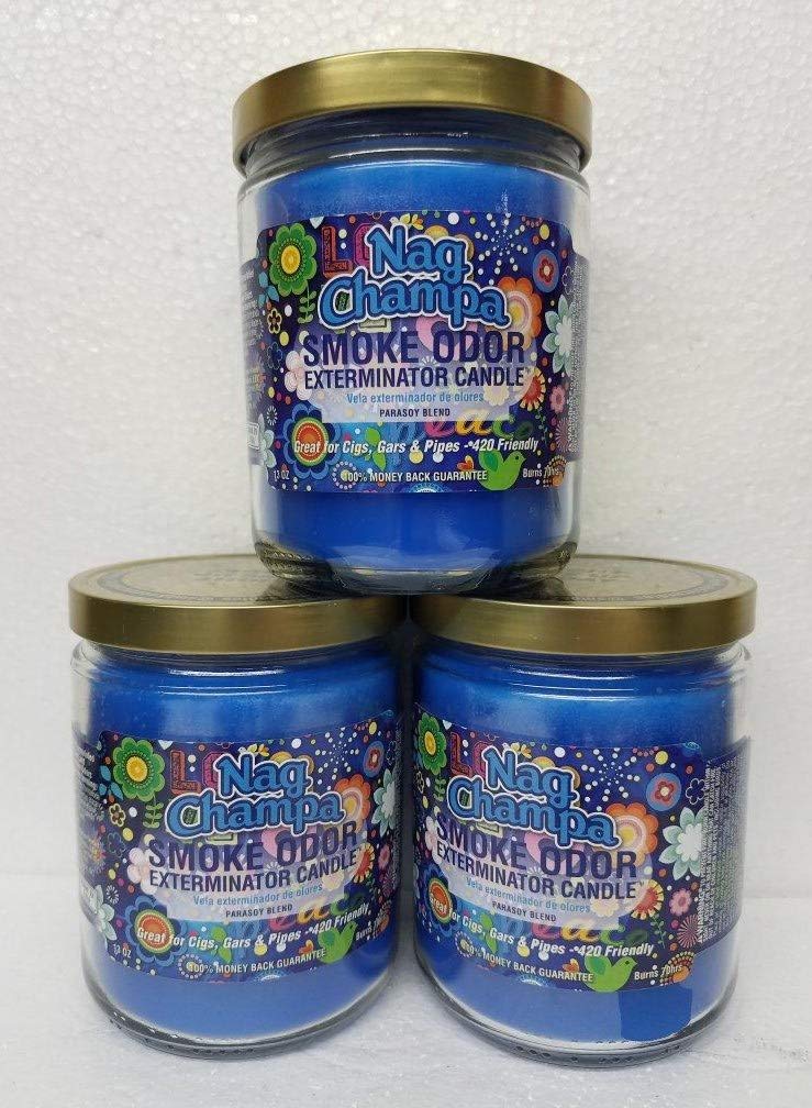Nag Champa Scented Candles Set of 3 - 13oz Smoke Odor Eliminator Jar Candles for Home, Meditation & Yoga Room Aromatherapy