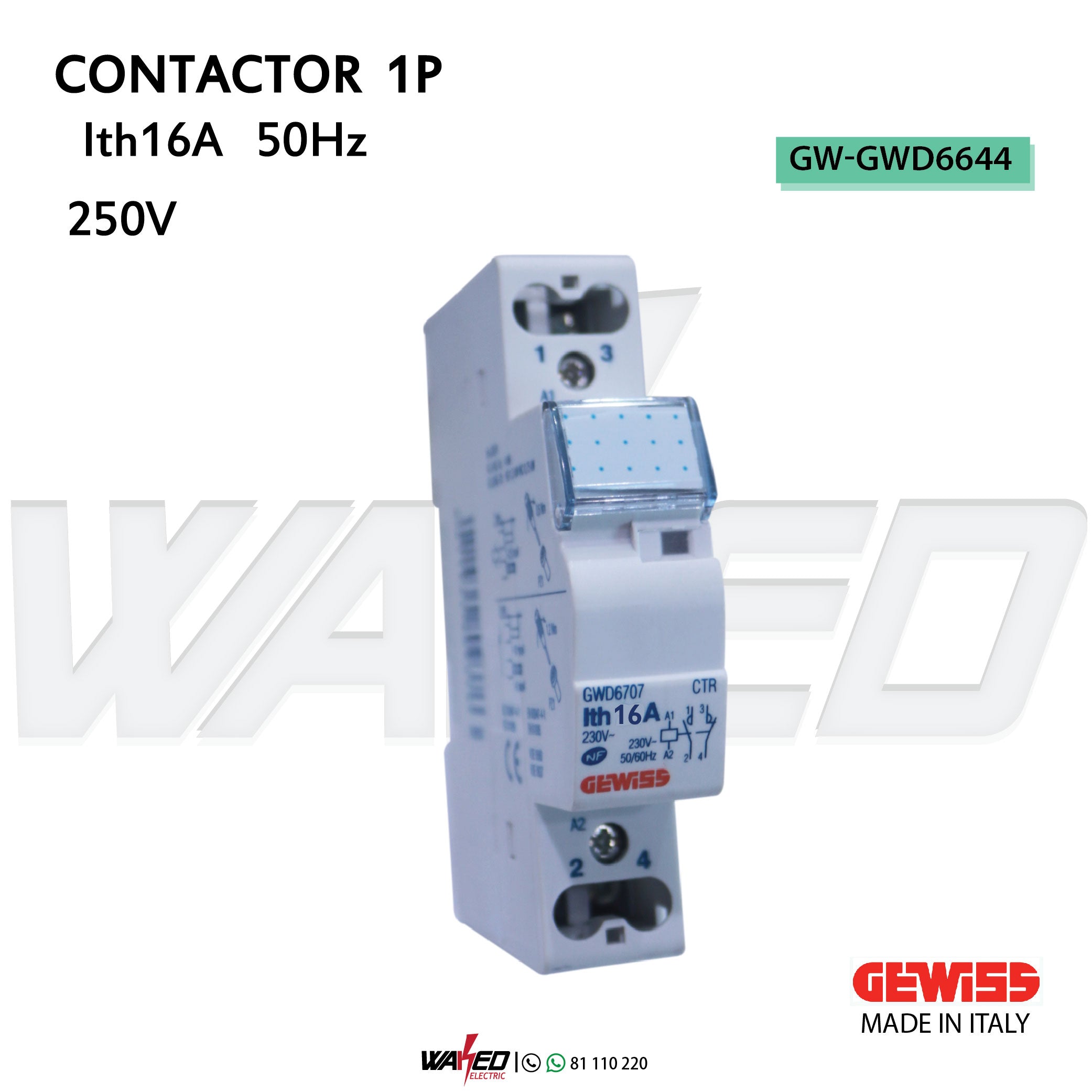 GEWISS 1P 16A LTH Contactor - High-Quality Electrical Switch for Industrial and Home Automation Systems