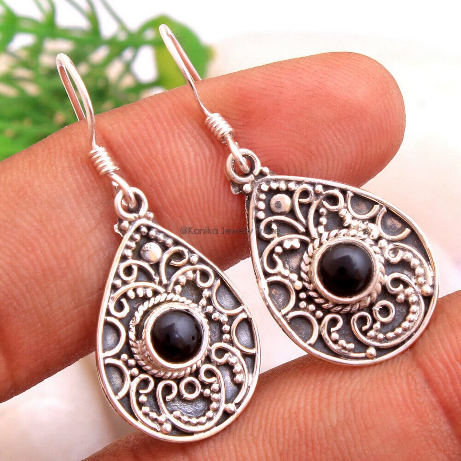 Black Onyx Gemstone Sterling Silver Vintage Drop Earrings for Women - Bezel Set Dangle Earrings with Ear Wires - Elegant Bridesmaid Jewelry & Christmas Gift - Perfect for Weddings, Parties & Special Occasions