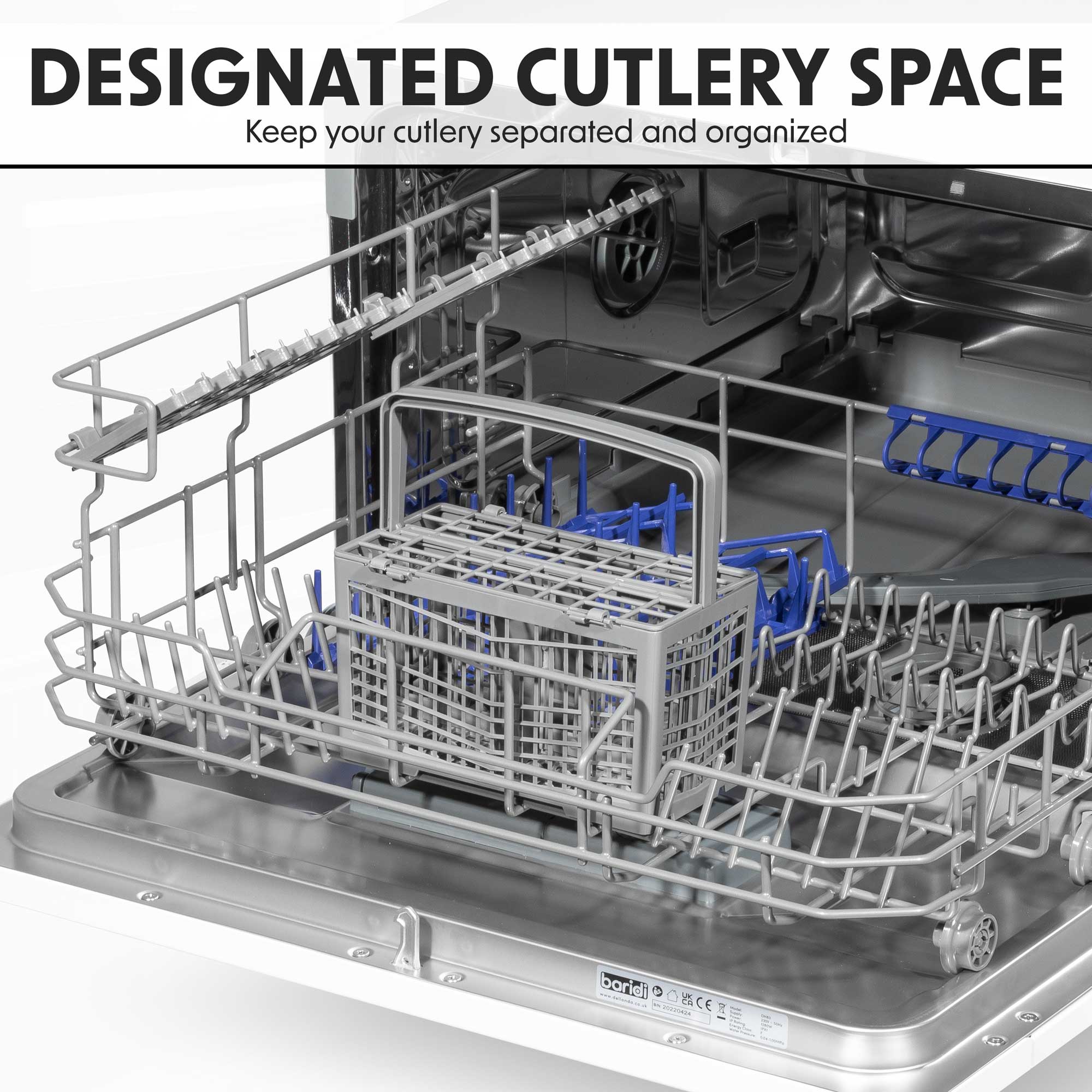**Baridi Compact Tabletop Dishwasher – 6 Place Settings, 6 Wash Programs, Ultra Quiet (42dB), 6.5L Capacity, Energy Efficient, White (Model DH83) – Perfect for Small Kitchens, Apartments, RVs & Dorm Rooms**