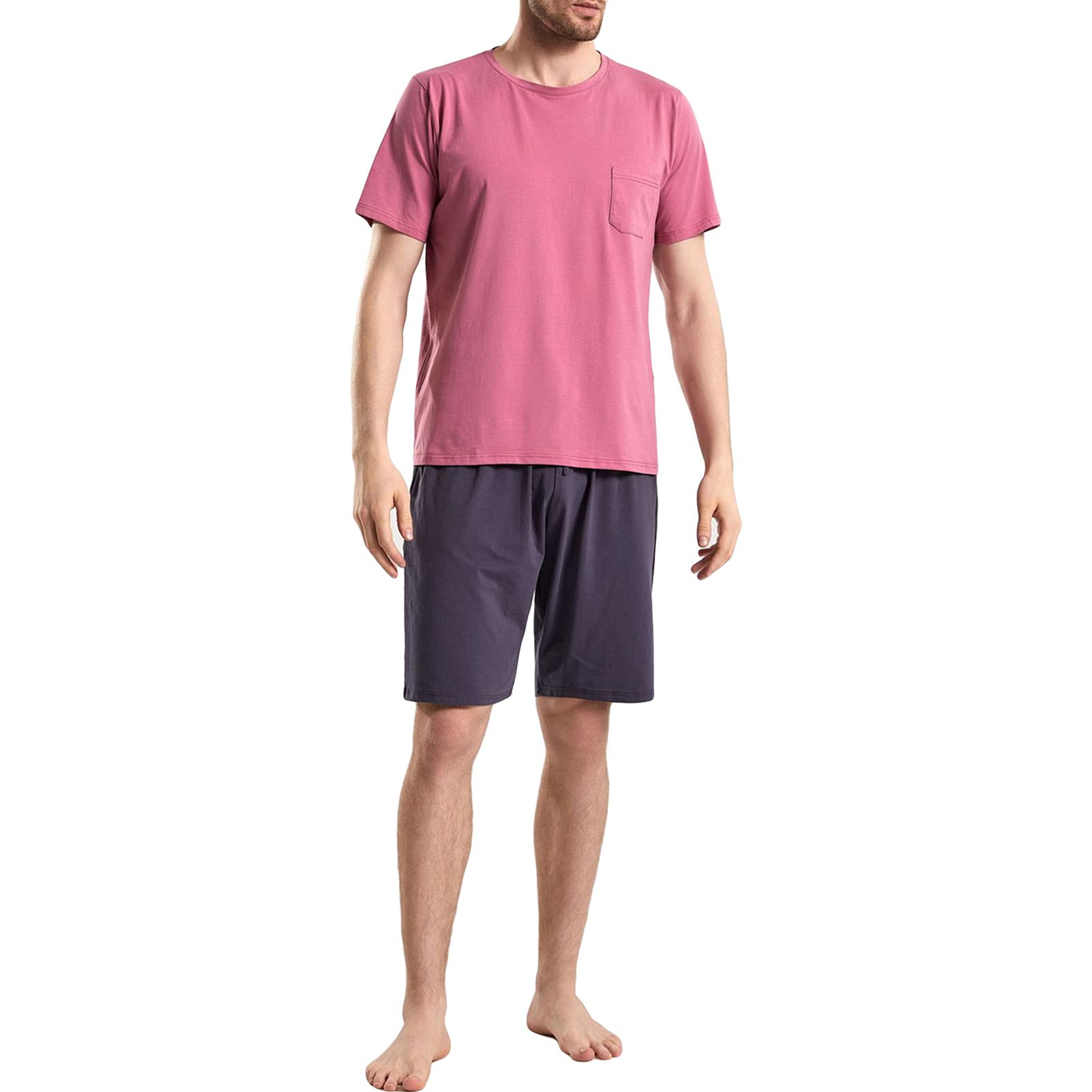 Men's Short Sleeve Henley Pajama Set - Soft & Comfortable 2-Piece Lounge Sleepwear with Shirt & Shorts - Perfect for Relaxing at Home, Lounging or Sleeping