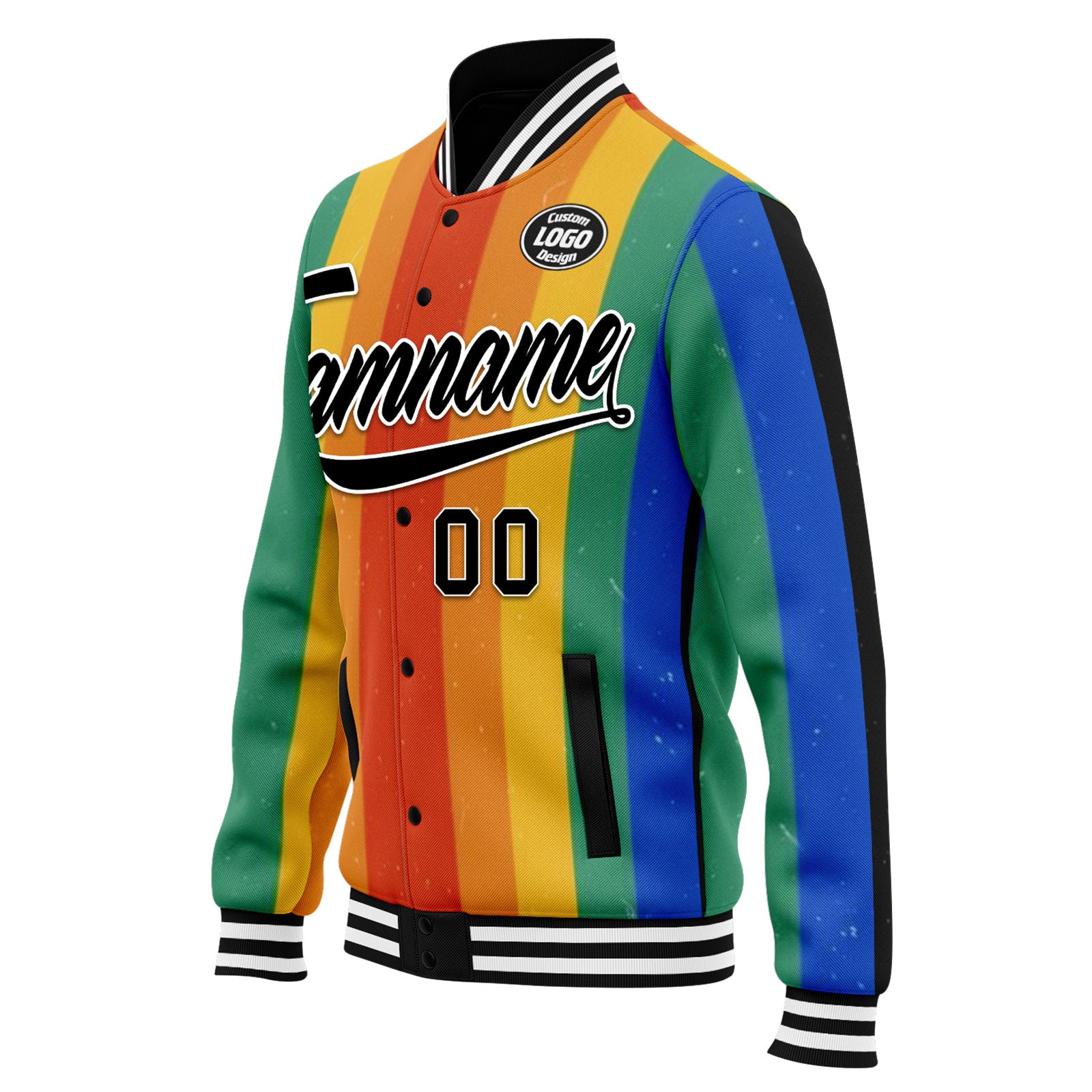 Custom Personalized Varsity Letterman Bomber Jacket with Full Snap Closure - FZ005 D025003 - Perfect for High School, College & Casual Wear