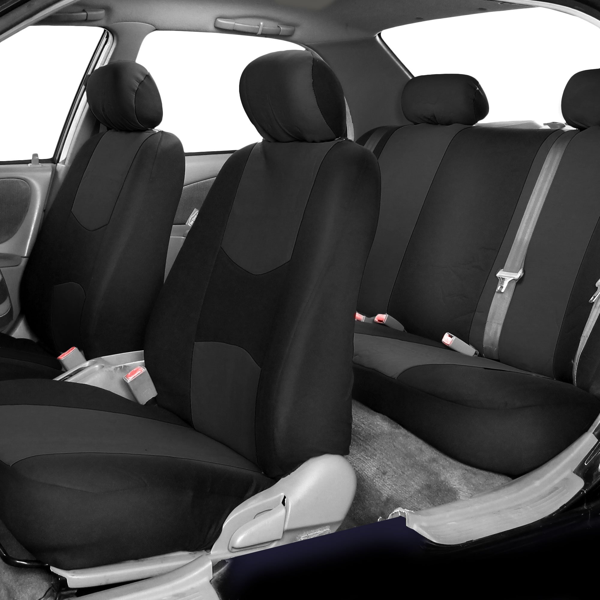 FH Group Universal Back Seat Cloth Car Cover - Split Bench Rear Seat Protector for SUV, Sedan, Van | Durable & Stylish Black Interior Accessories | Perfect for Road Trips, Family Travel & Pet Protection