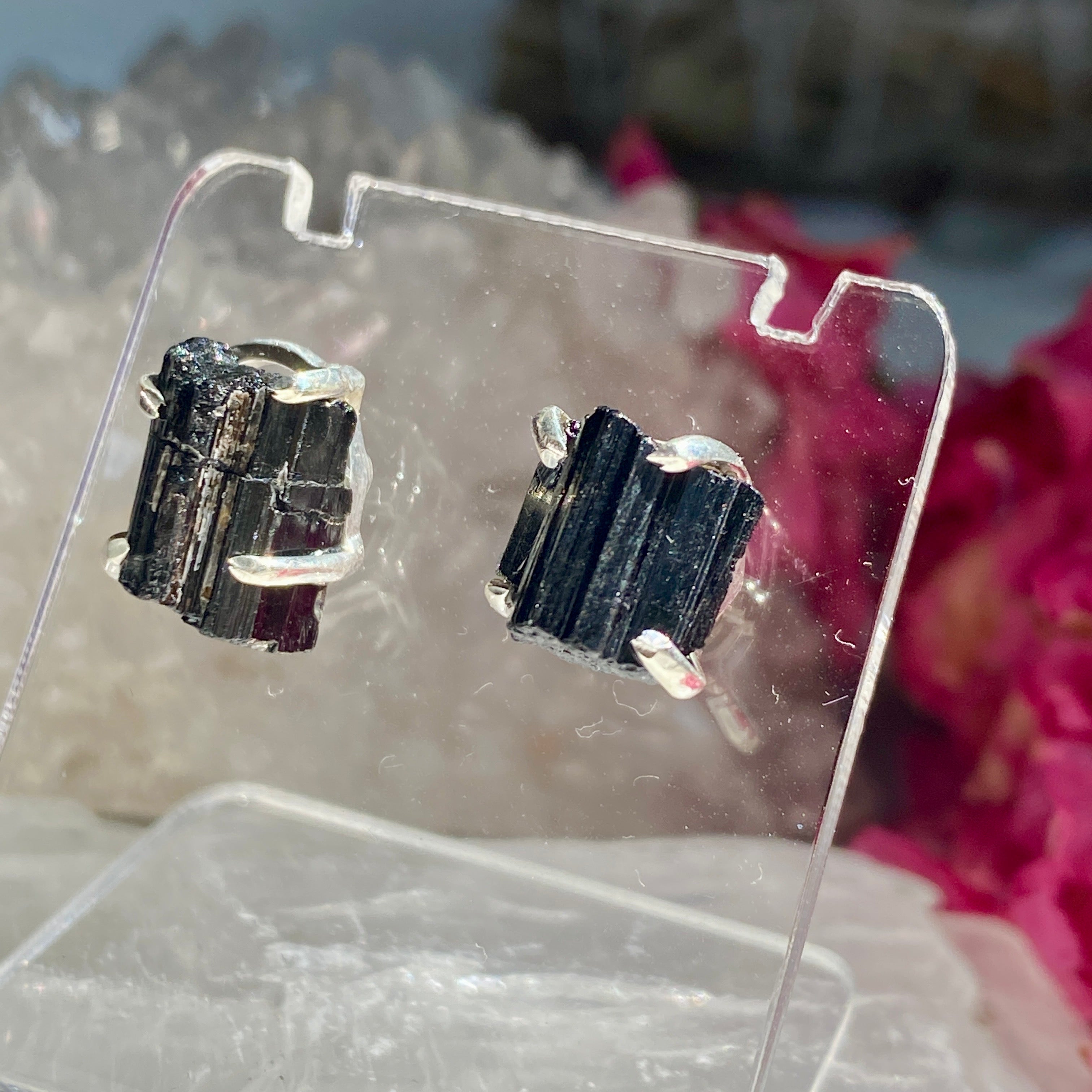 Natural Black Tourmaline Stud Earrings for Women - Raw Crystal Healing Jewelry (KEGJ1190) | Spiritual Protection & Energy Balancing | Perfect for Meditation, Yoga & Everyday Wear