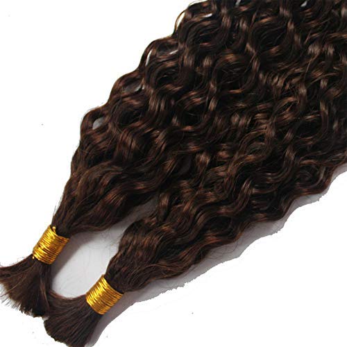 Brazilian Virgin Human Hair Bundles 100g - Deep Curly No Weft Braiding Hair for Weaving (28inch, 1 Bundle, Darkest Brown) - Perfect for Protective Styles, Twist Outs & Natural Hair Extensions