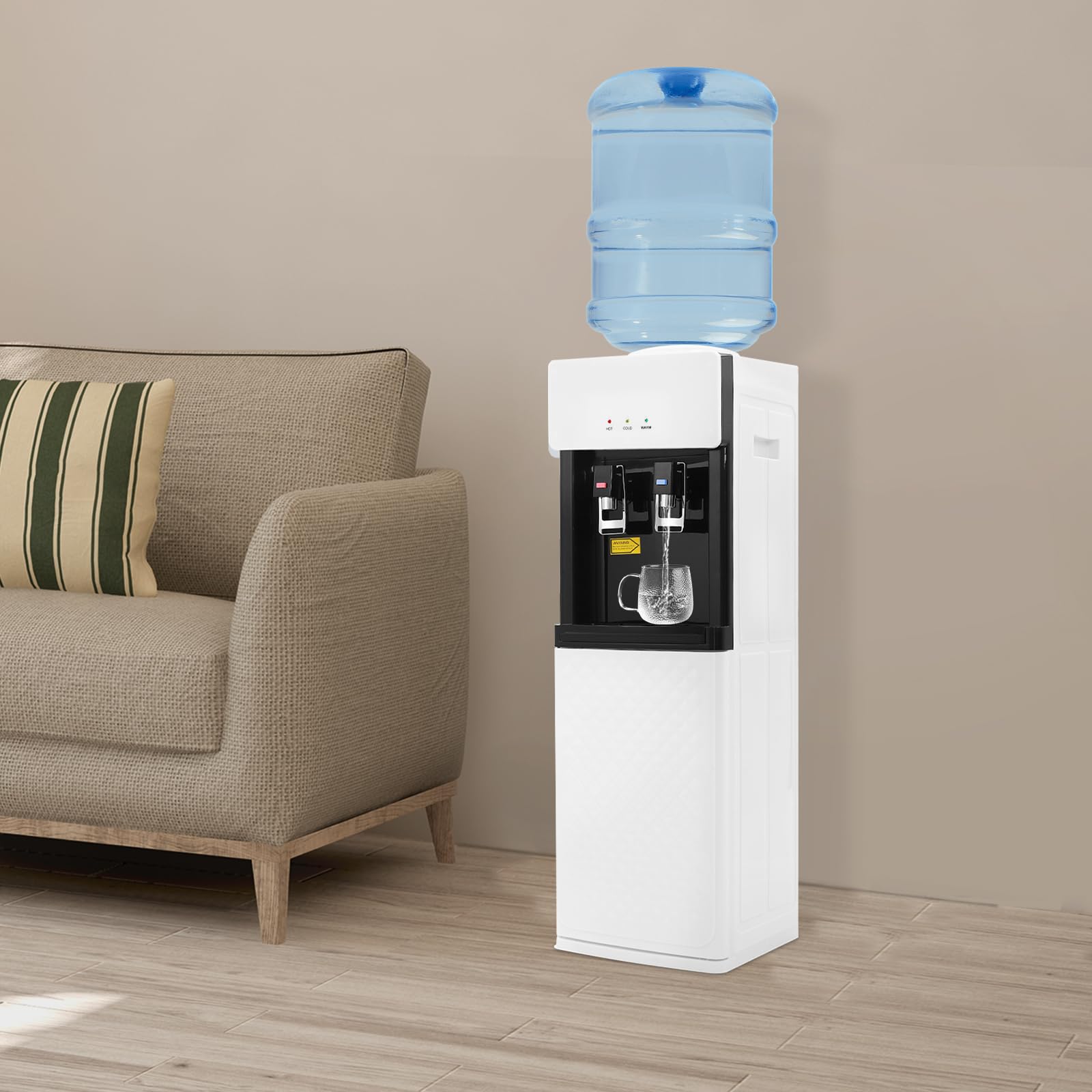 Top Loading Hot and Cold Water Dispenser with Child Safety Lock - Freestanding Water Cooler for Home, Office, Kitchen or Dorm Room - Instant Hot & Cold Drinking Water Solution