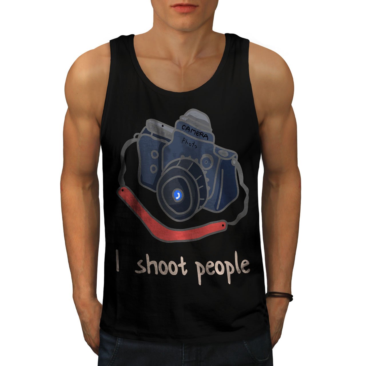 Wellcoda Photography Men's Tank Top - I Shoot People Athlete Shirt - Comfortable Workout & Gym Shirt for Photographers & Fitness Enthusiasts