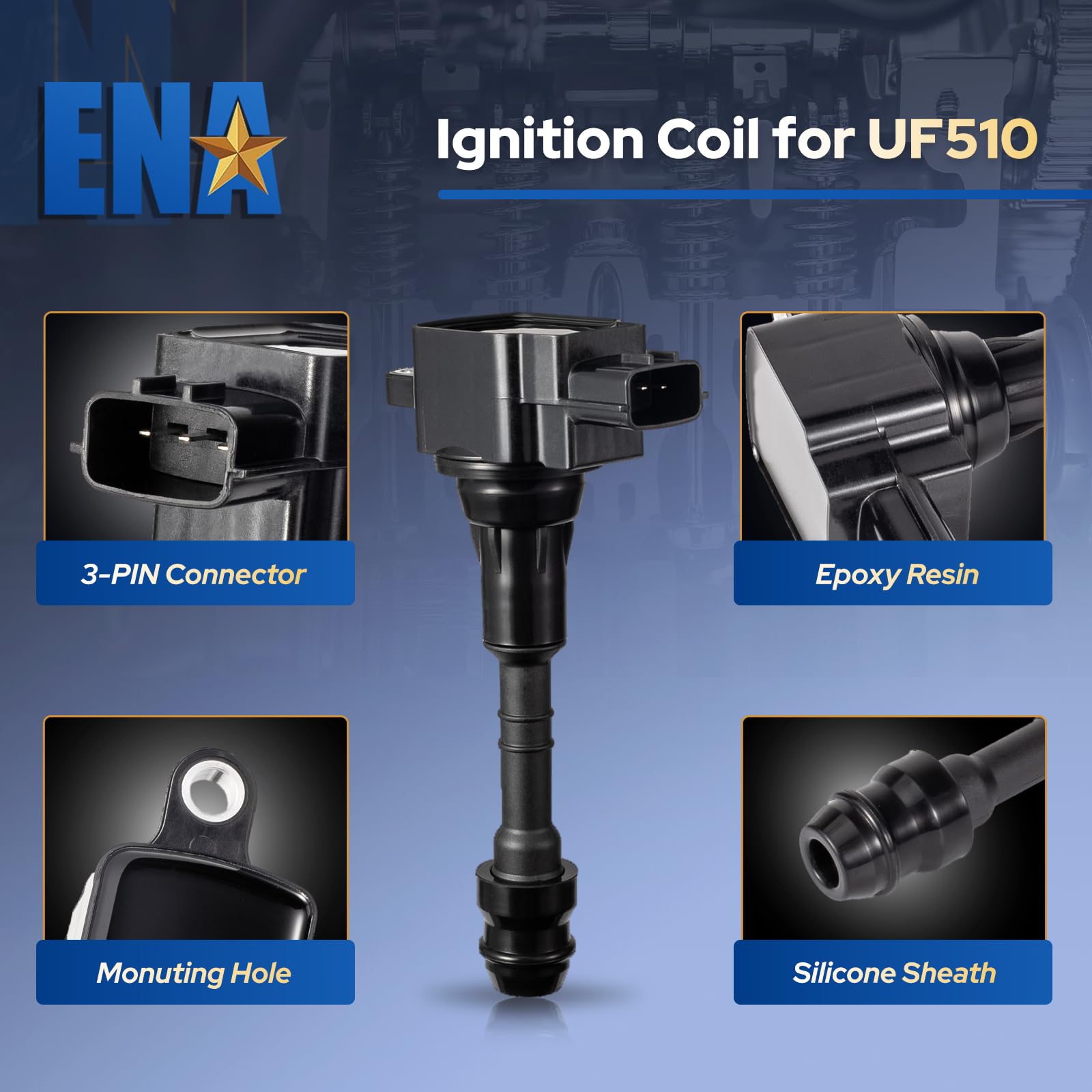 ENA Set of 8 Ignition Coil Packs 5.6L V8 Compatible with Infiniti QX56 & Nissan Titan Truck, Armada (2004-2006) - Replacement for UF510, C1483, 224487S015, 5C1482 - Improves Engine Performance & Fuel Efficiency